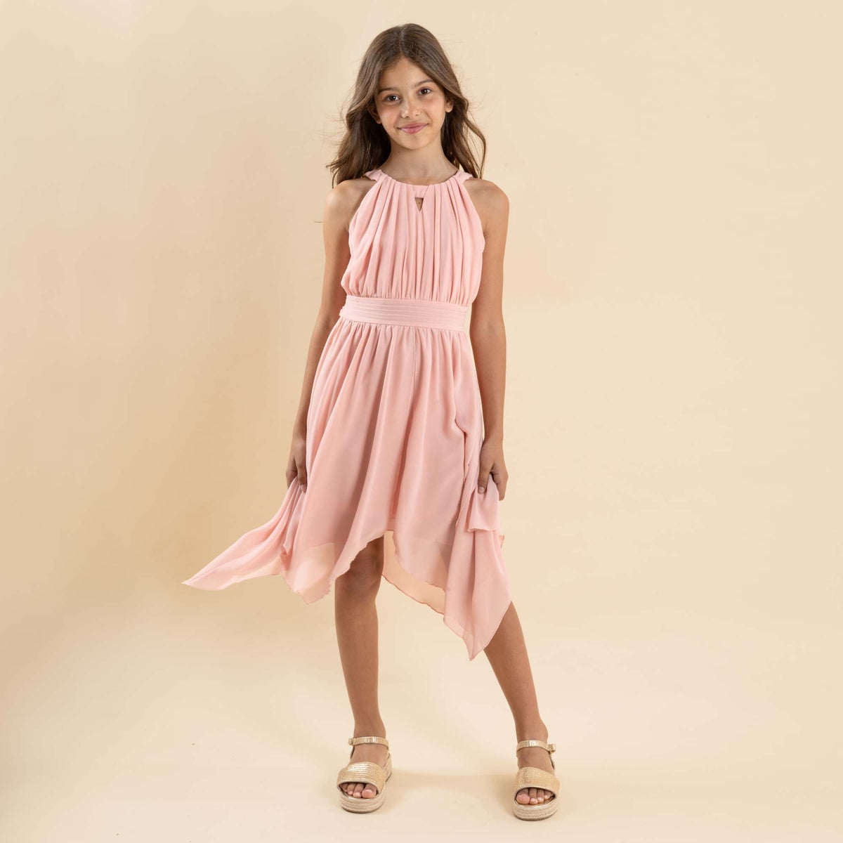 Angelene Panelled Dress - Peach - Designer Kidz