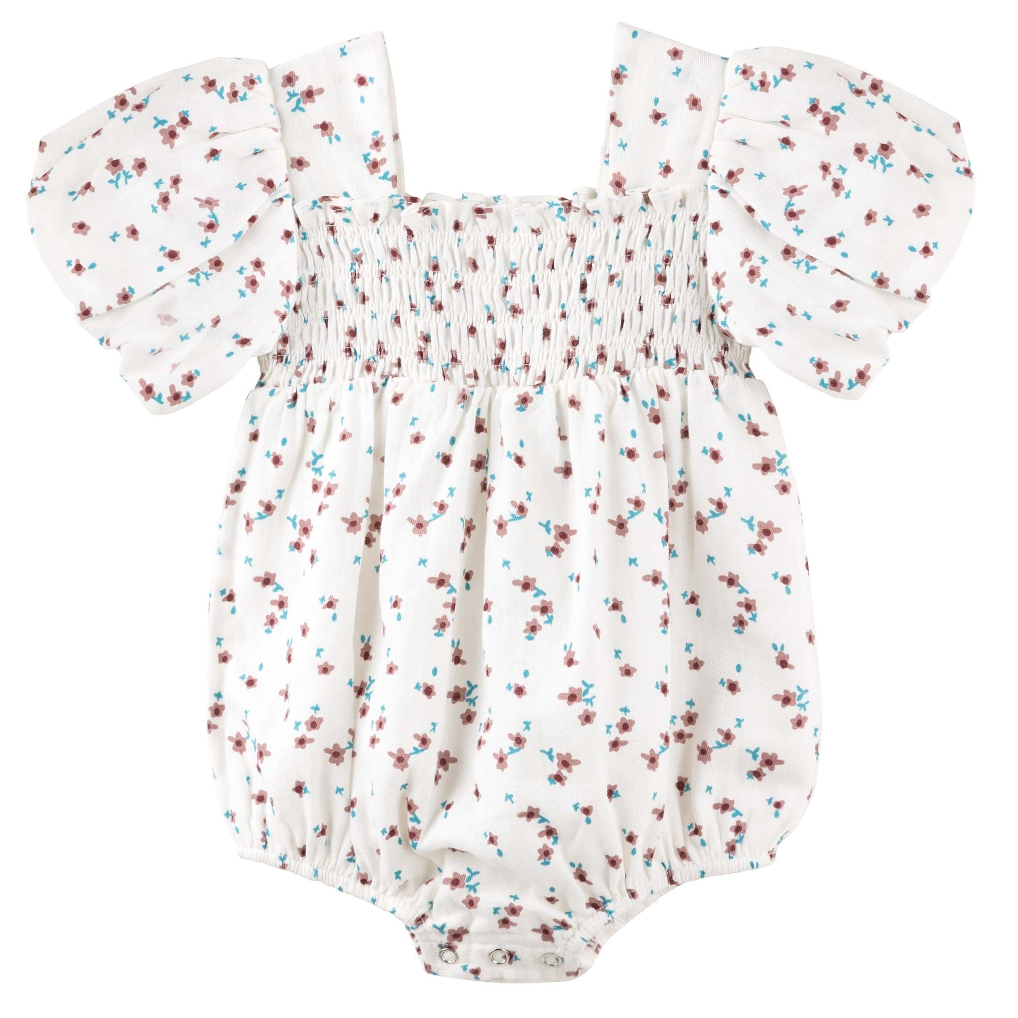 Evie S/S Puff Sleeve Romper - Ecru - Designer Kidz