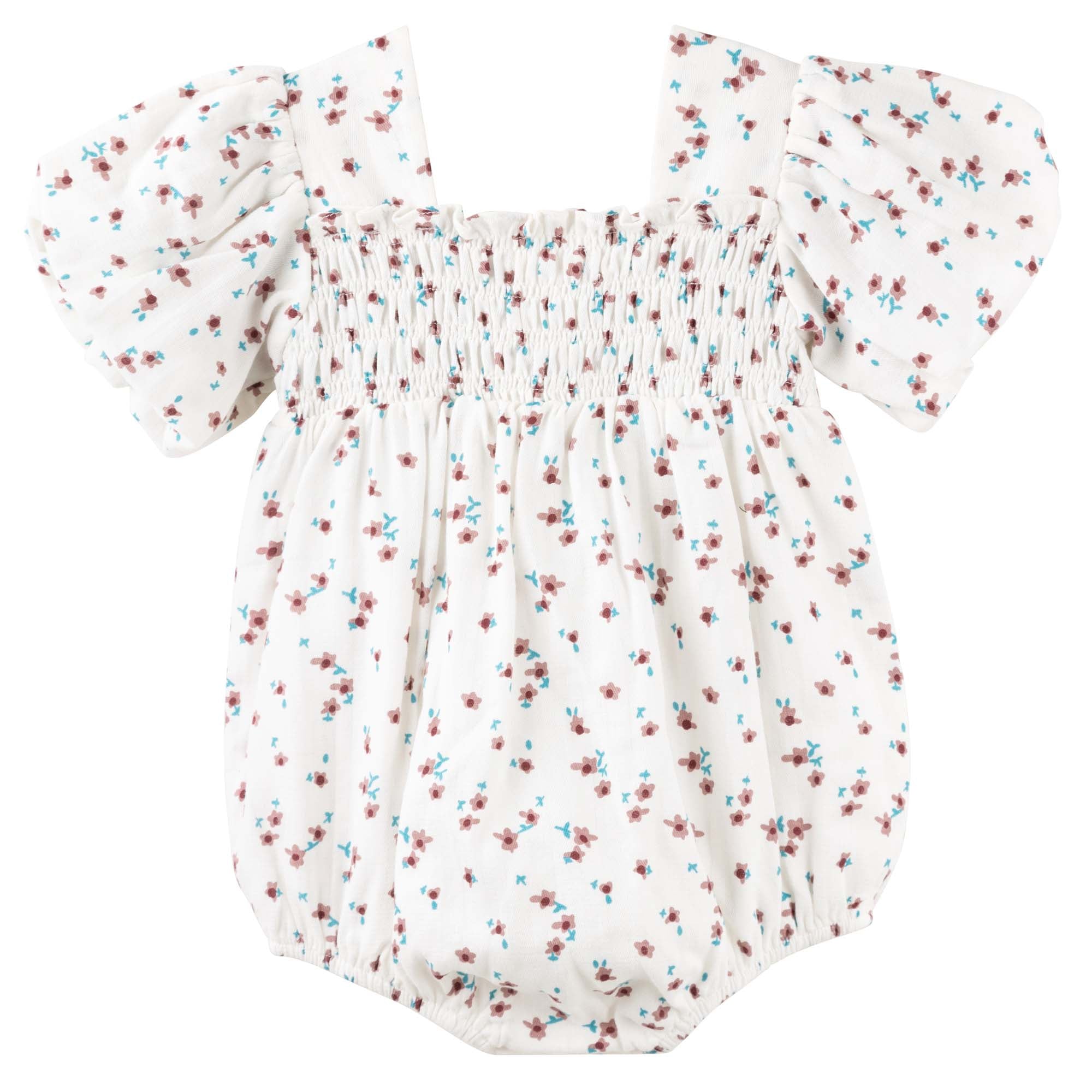 Evie S/S Puff Sleeve Romper - Ecru - Designer Kidz