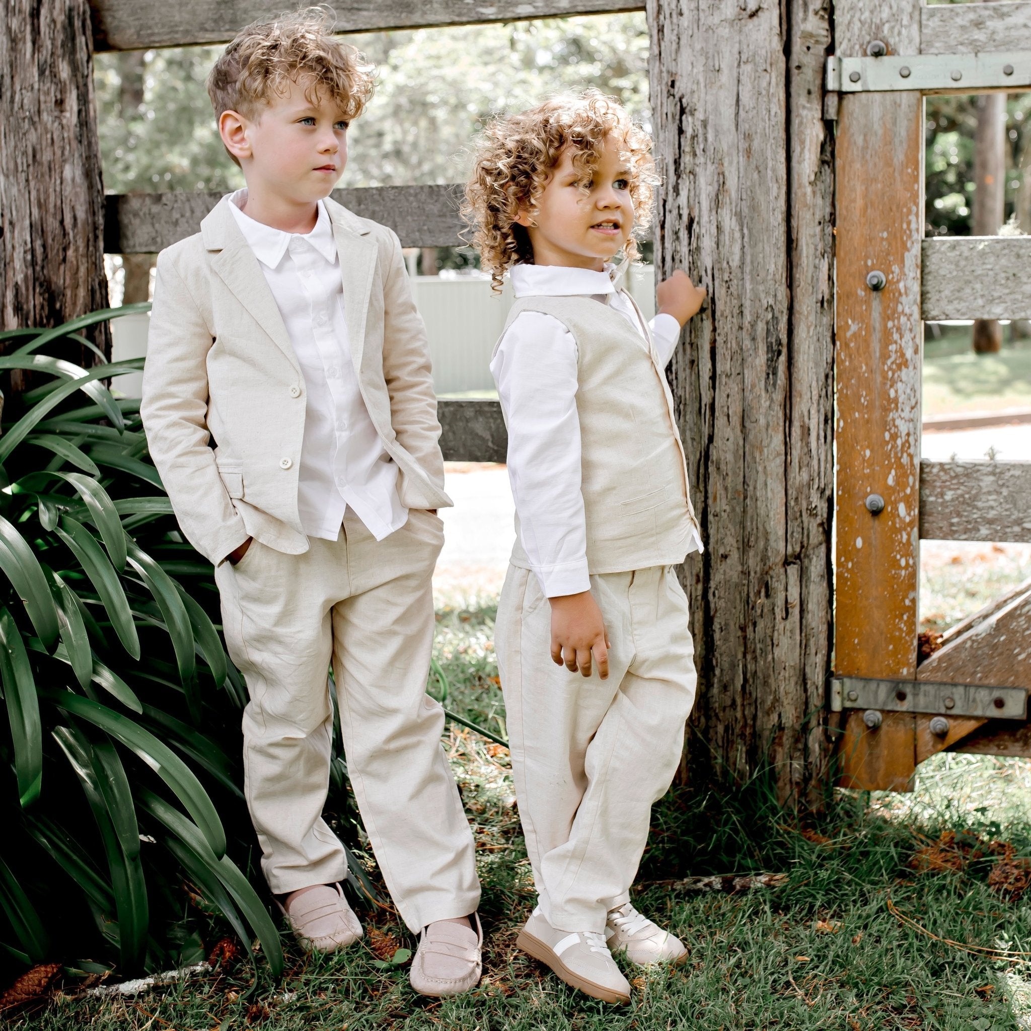 Finley Linen Jacket - Sand - Designer Kidz