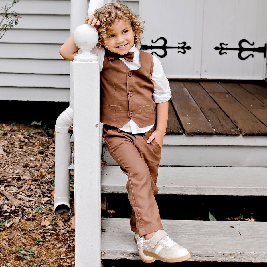 Finley Linen Pants - Chocolate - Designer Kidz