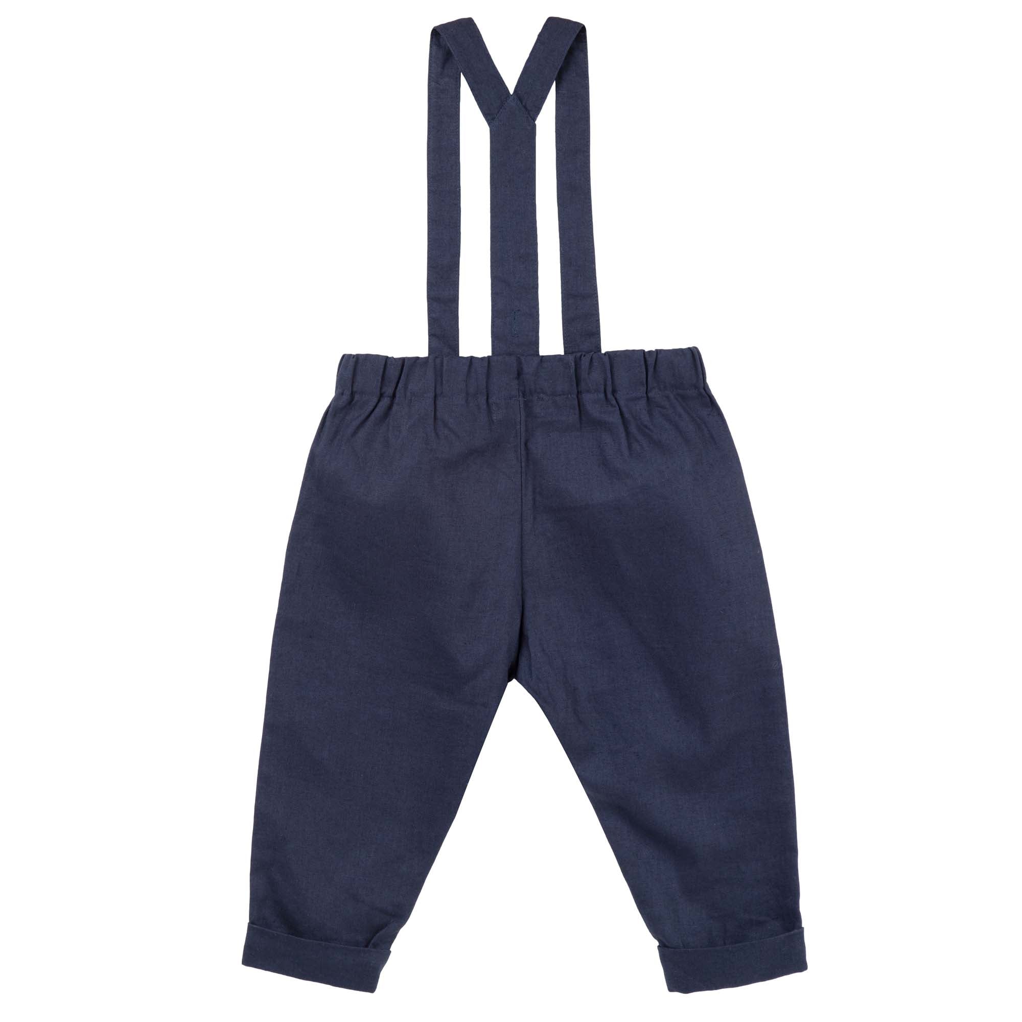 Finley Linen Suspender Pants - Navy - Designer Kidz
