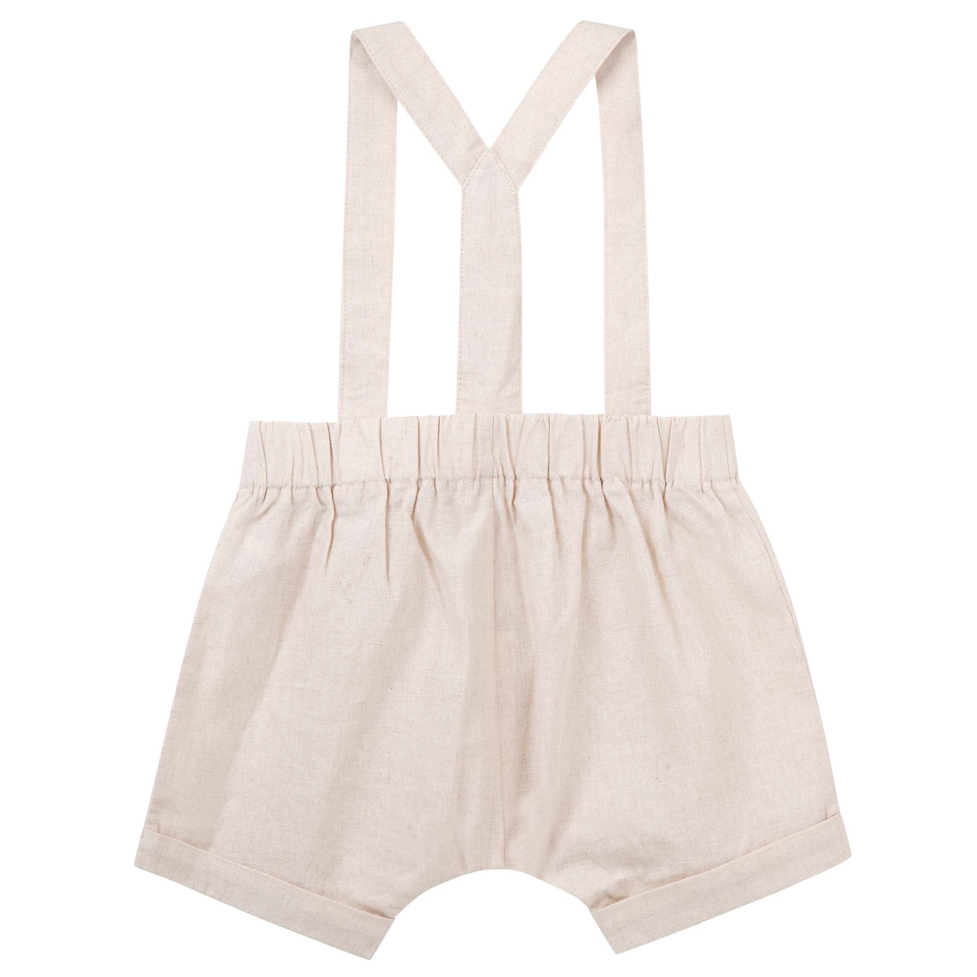 Finley Linen Suspender Shorts - Sand - Designer Kidz