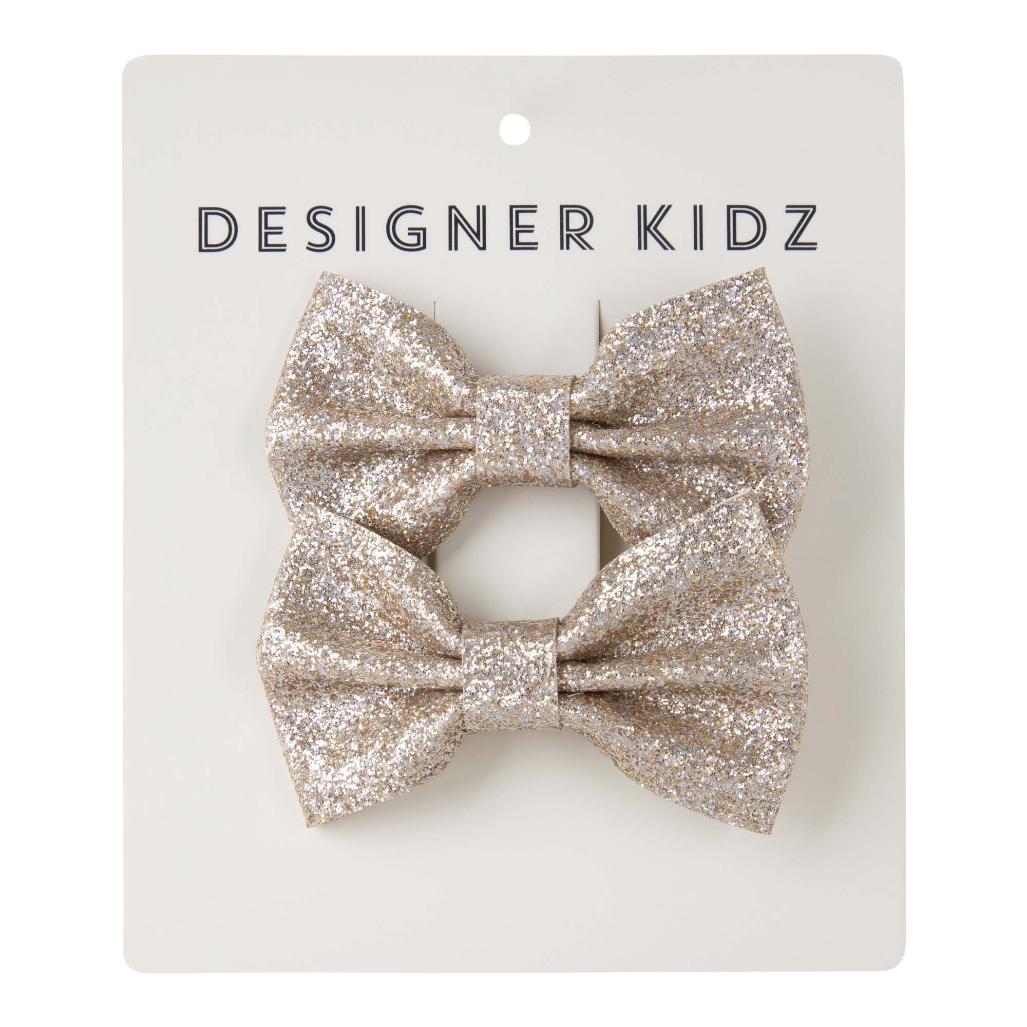 Glitter Bow Hair Clip Pack - Gold - Designer Kidz