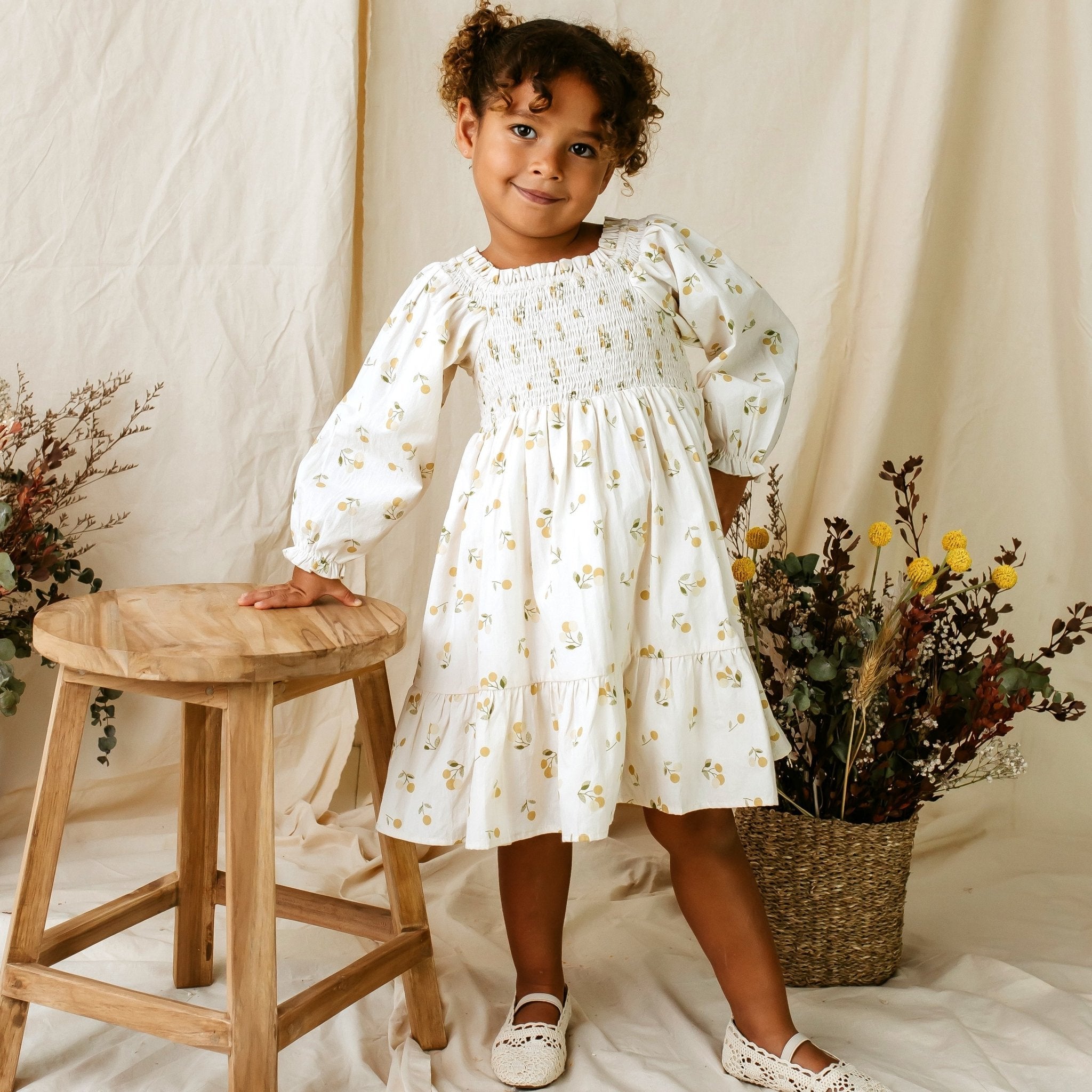 Golden Cherry Tiered Dress - Designer Kidz