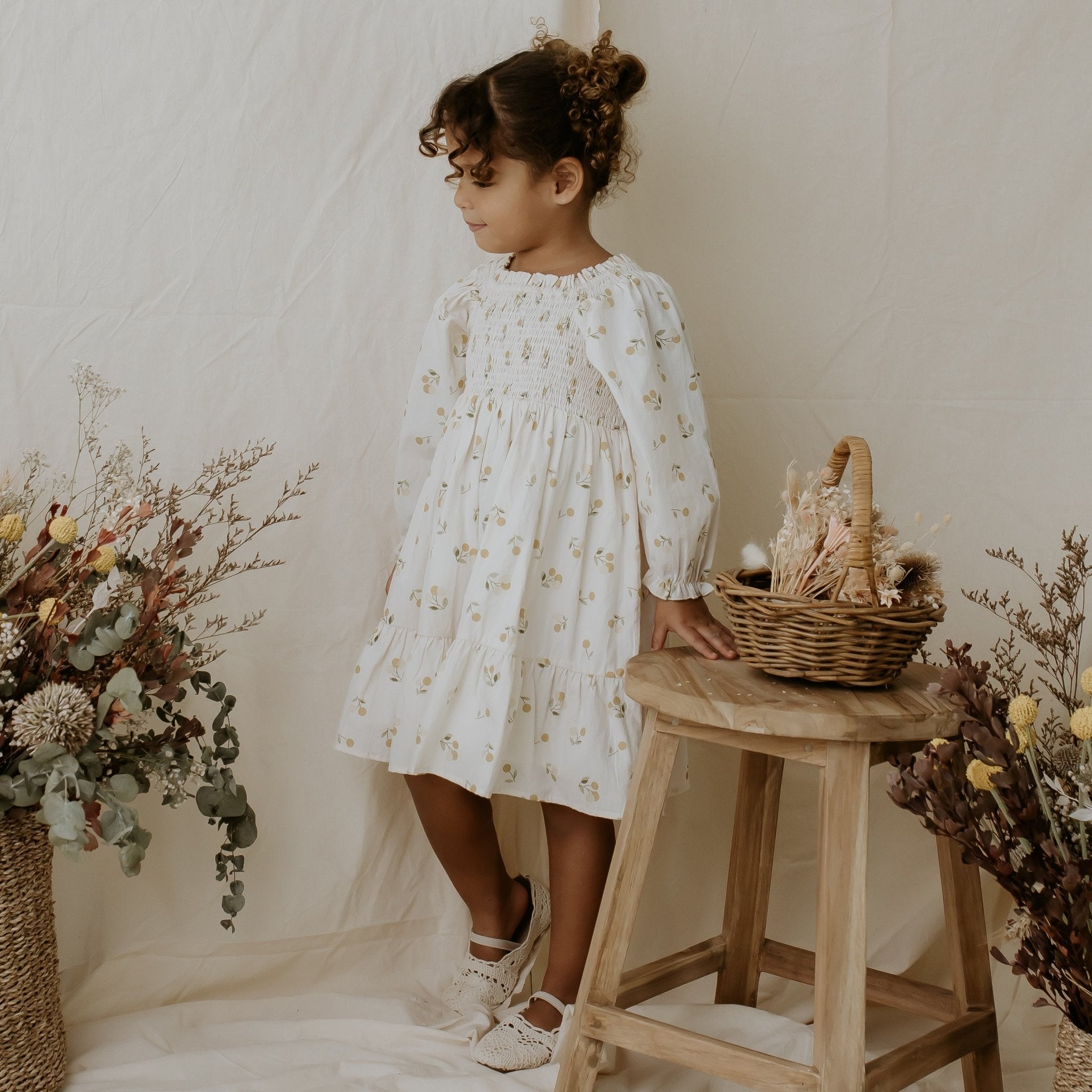 Golden Cherry Tiered Dress - Designer Kidz