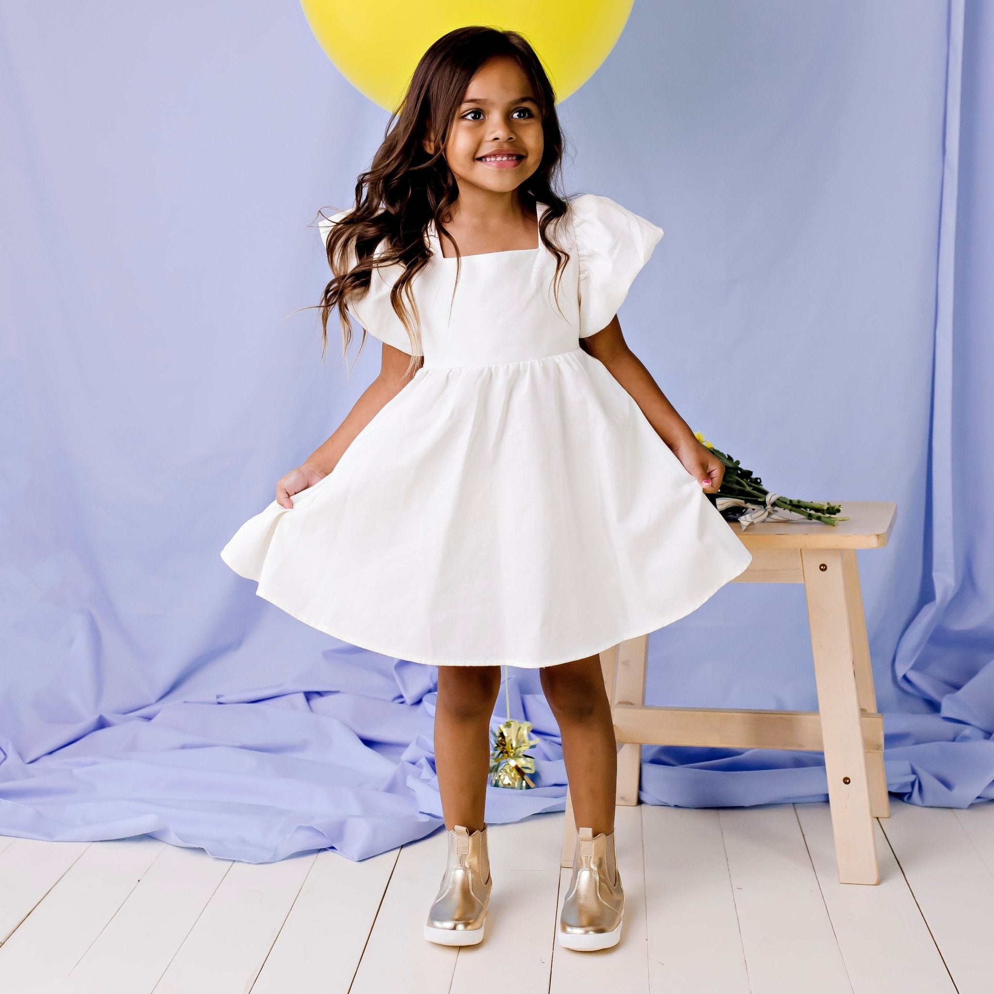 Grace Tie Back Dress - Ecru - Designer Kidz