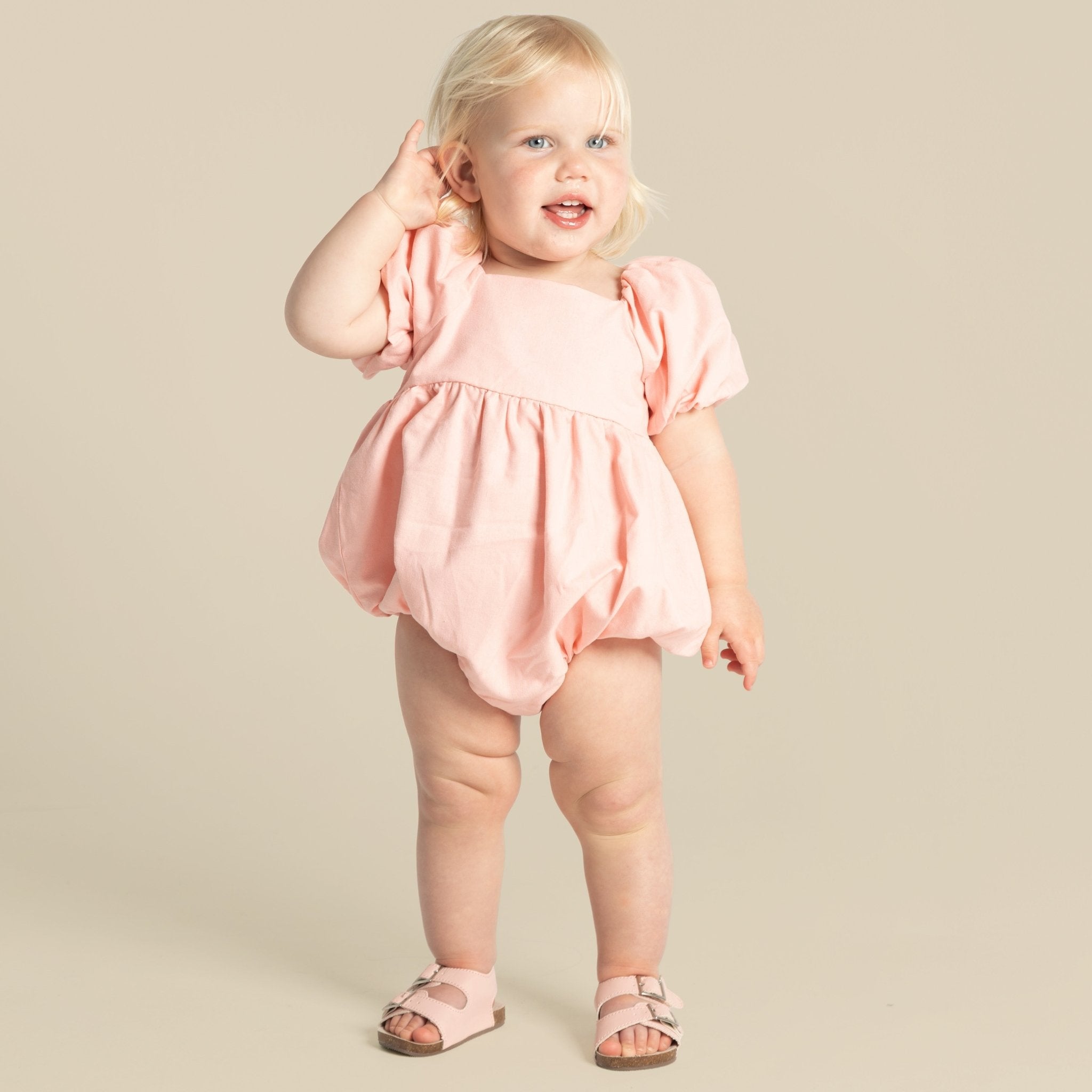 Grace Tie Back Romper - Pink - Designer Kidz
