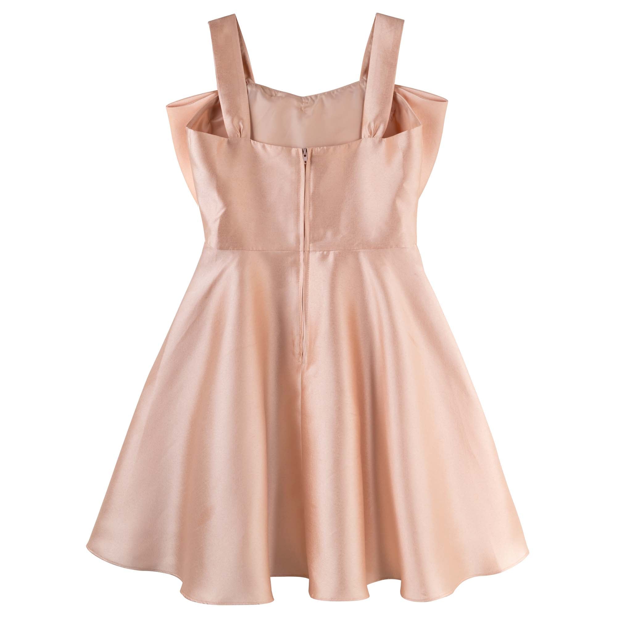 Indi Satin Bow Dress - Rose Gold - Designer Kidz