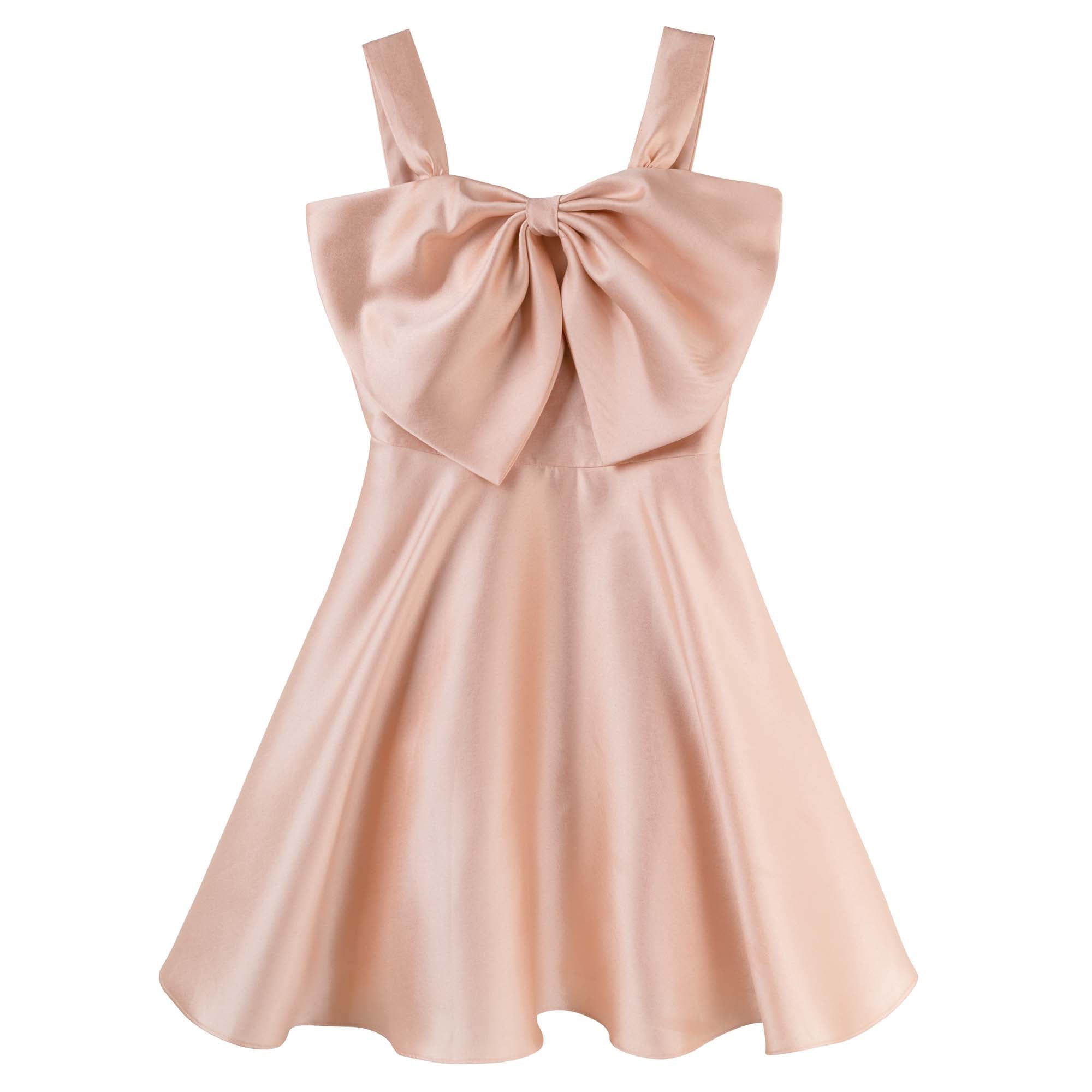 Indi Satin Bow Dress - Rose Gold - Designer Kidz