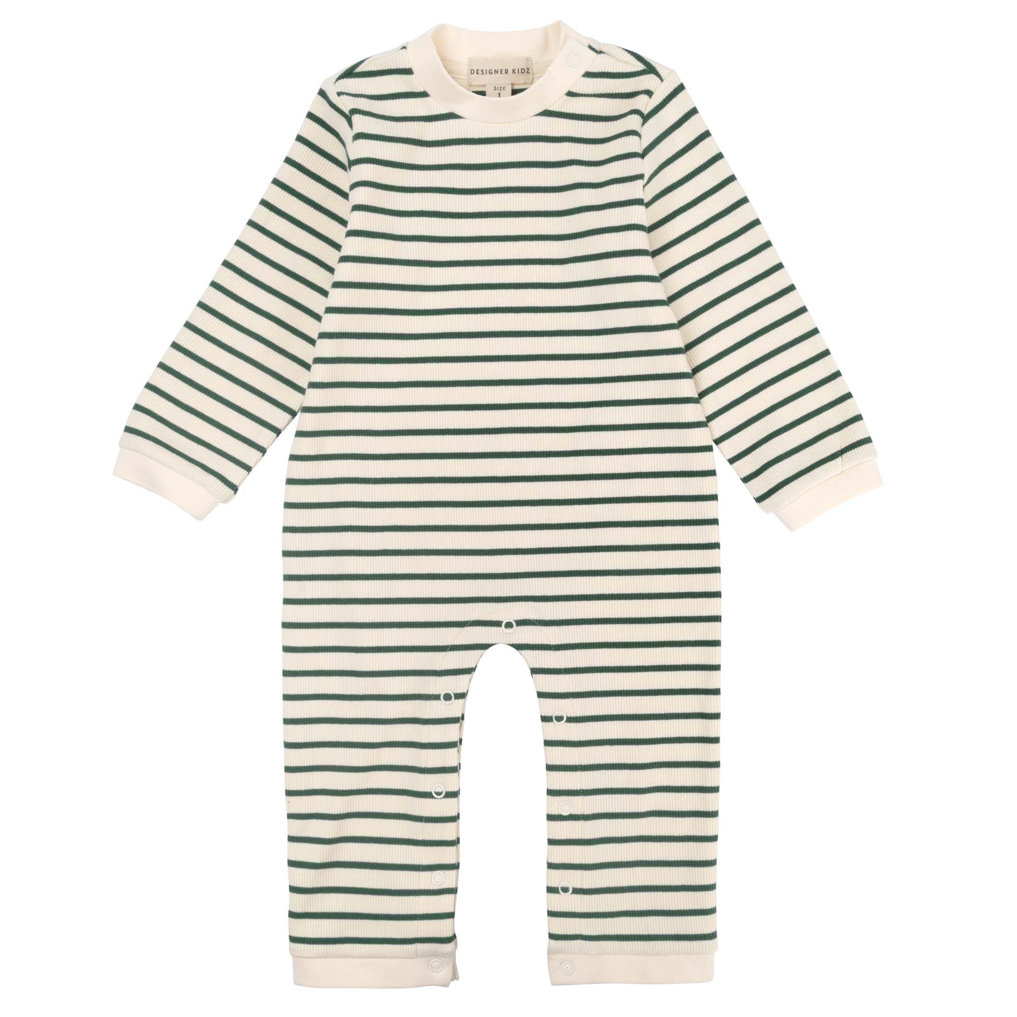 Jack Rib Stripe Romper - Forest Green - Designer Kidz