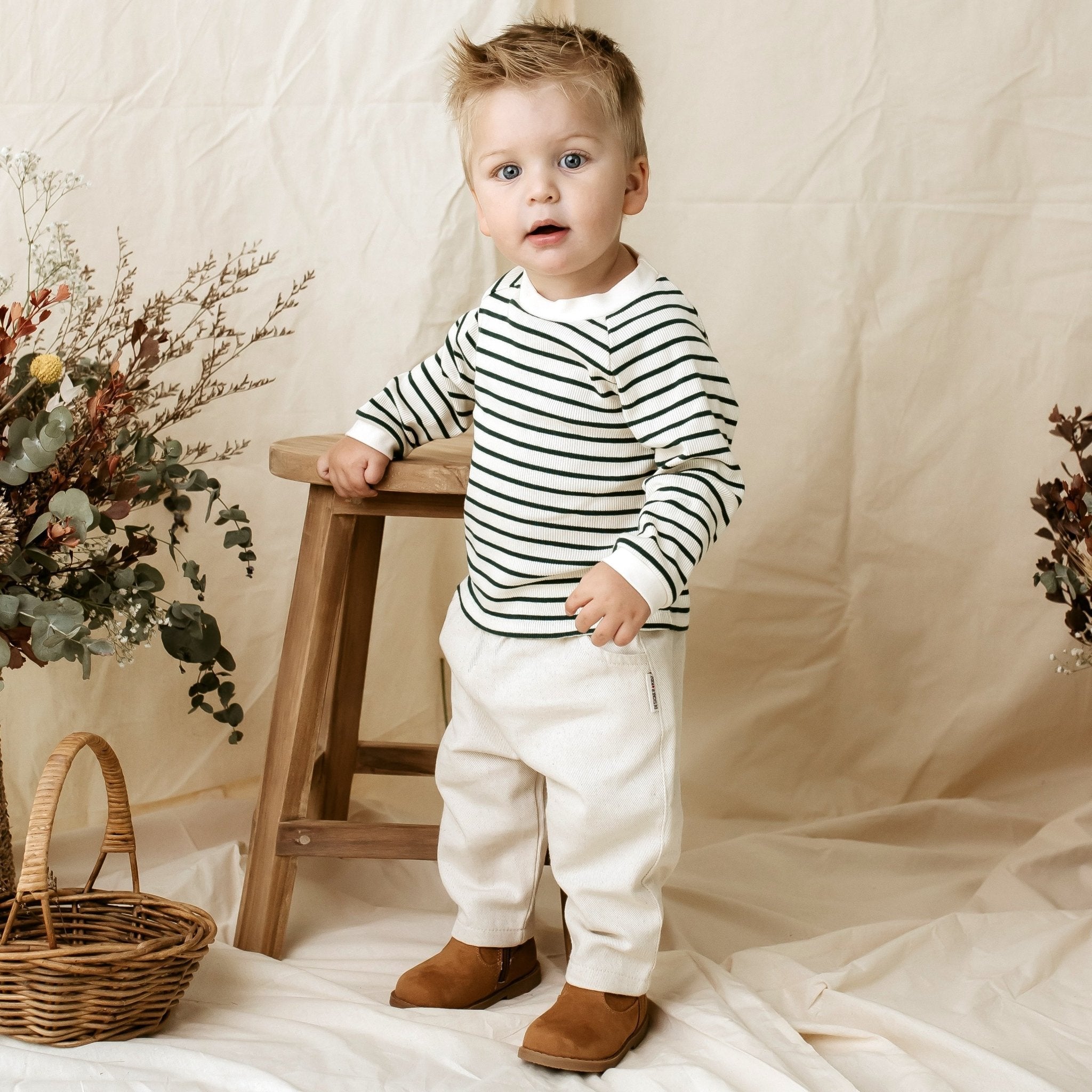 Jack Rib Stripe Top - Forest Green - Designer Kidz