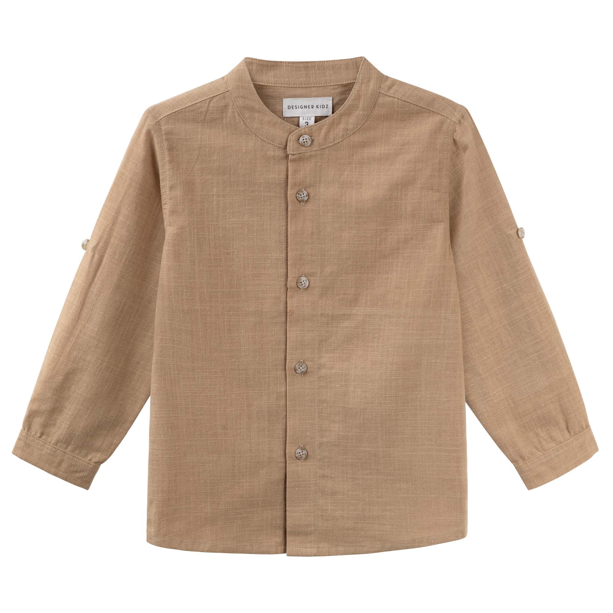 Leo L/S Button Shirt - Caramel - Designer Kidz