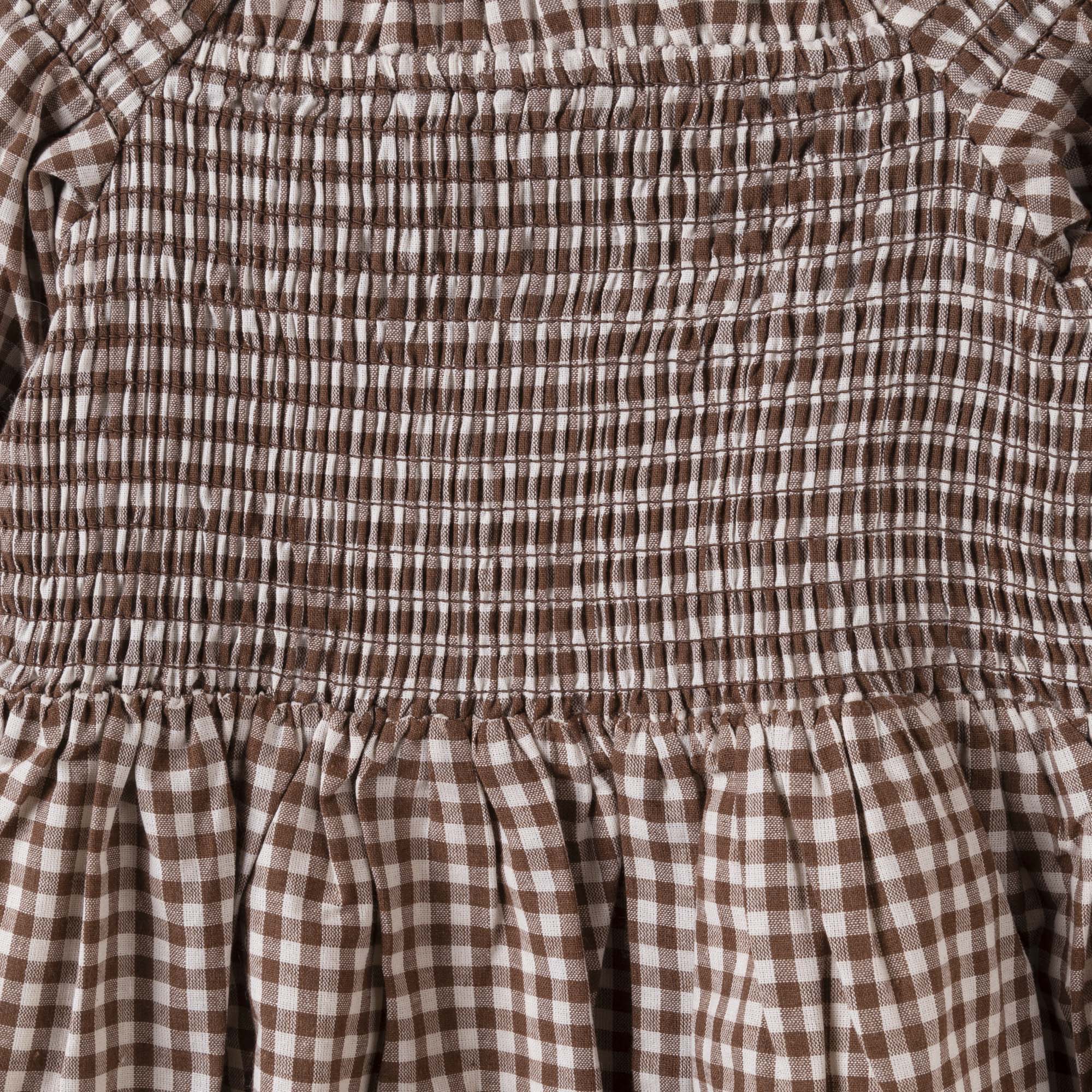 Lily L/S Puff Sleeve Dress - Choc Gingham - Designer Kidz