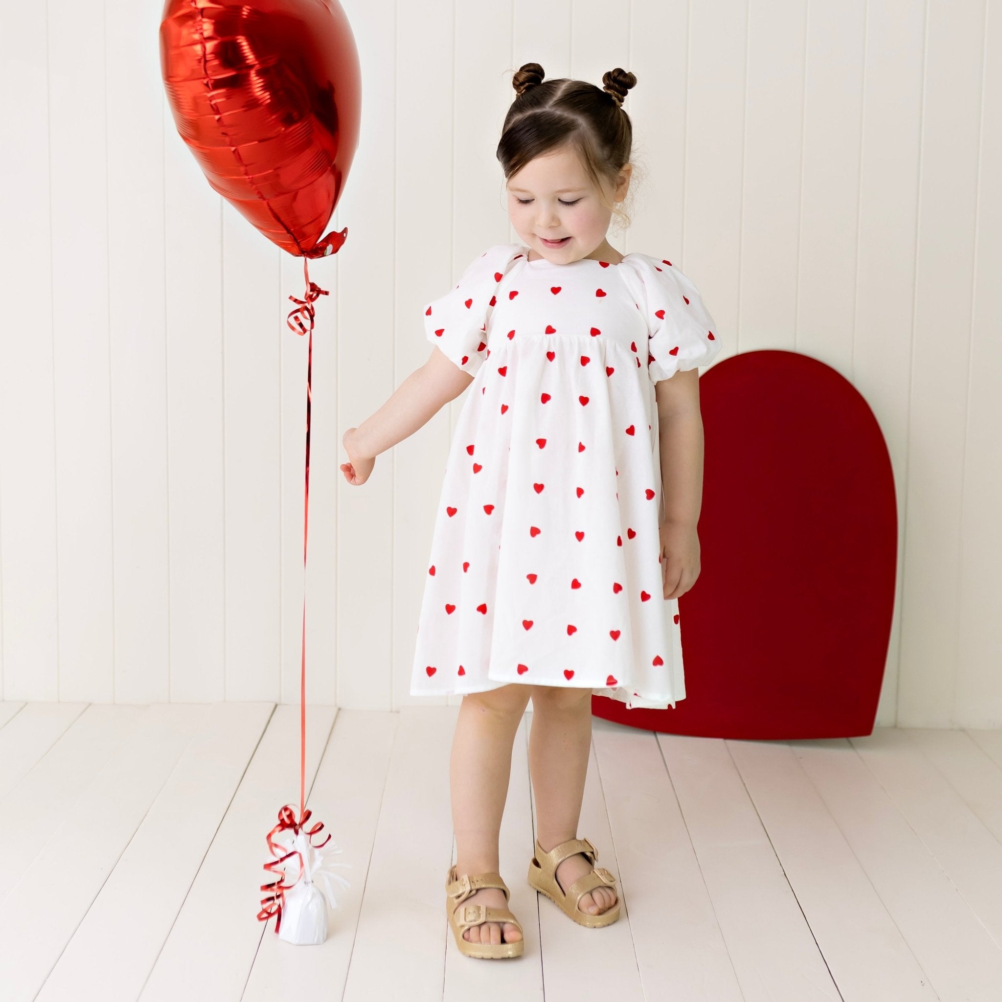 Love Hearts Puff Sleeve Dress - Designer Kidz