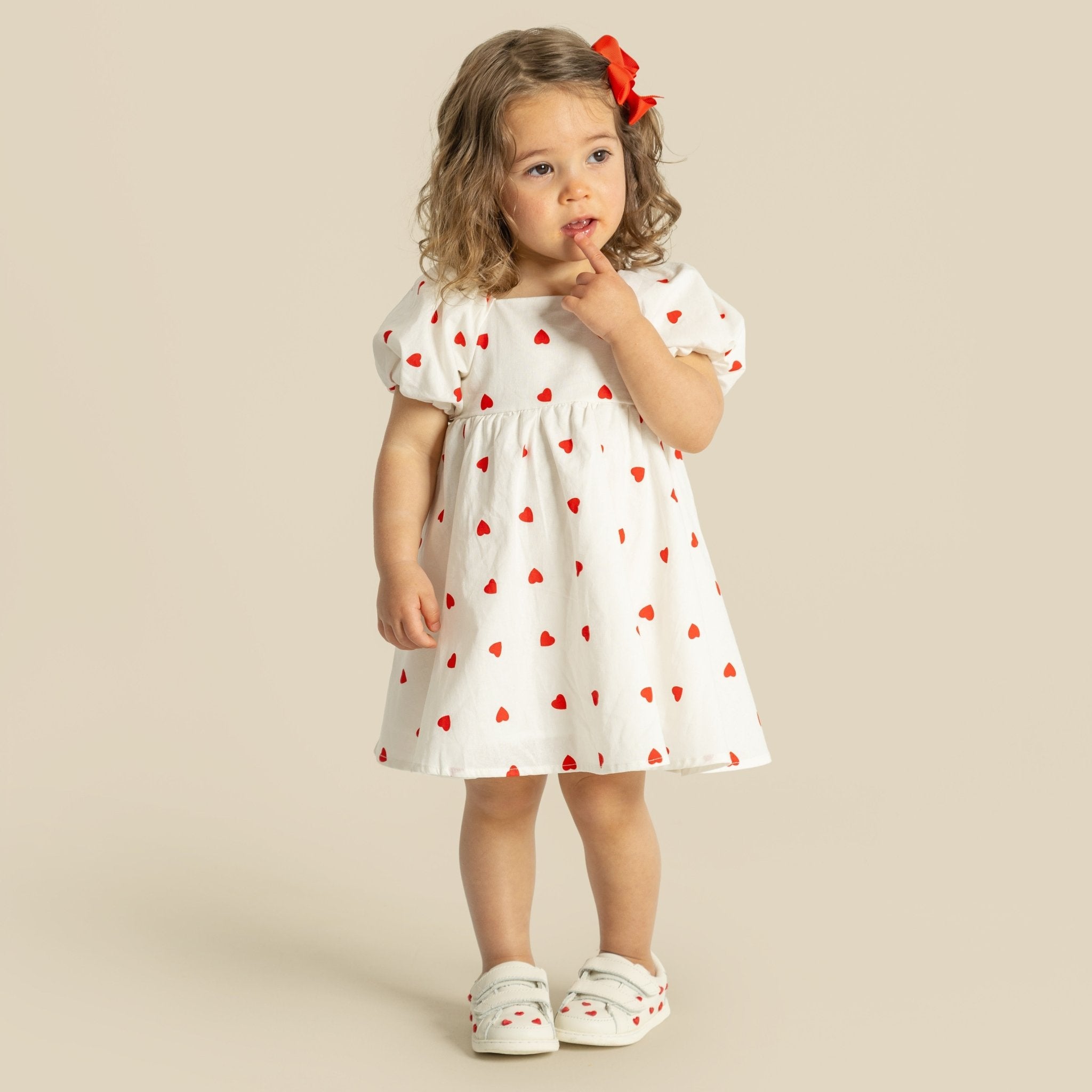 Love Hearts Puff Sleeve Dress - Designer Kidz