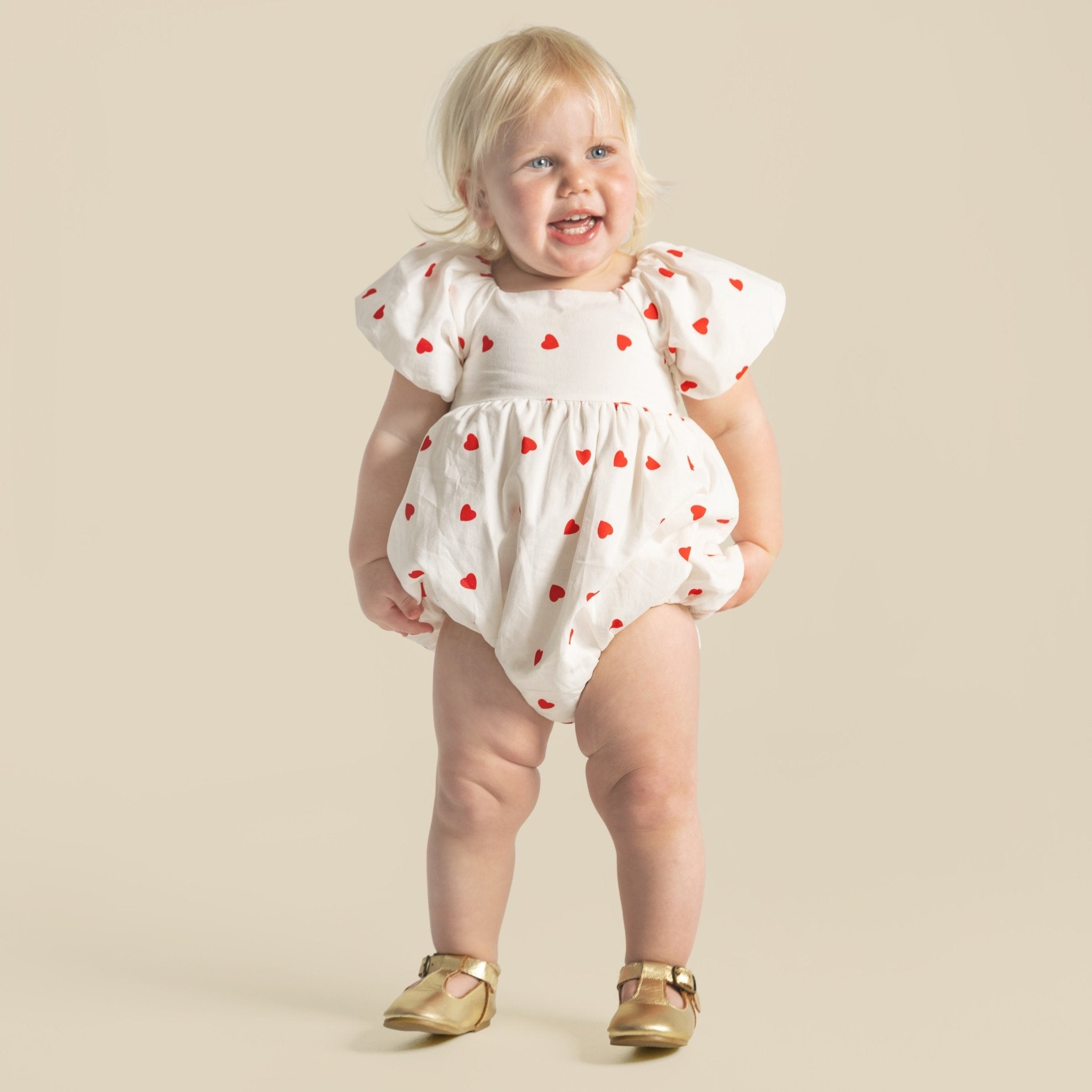 Love Hearts Puff Sleeve Romper - Designer Kidz