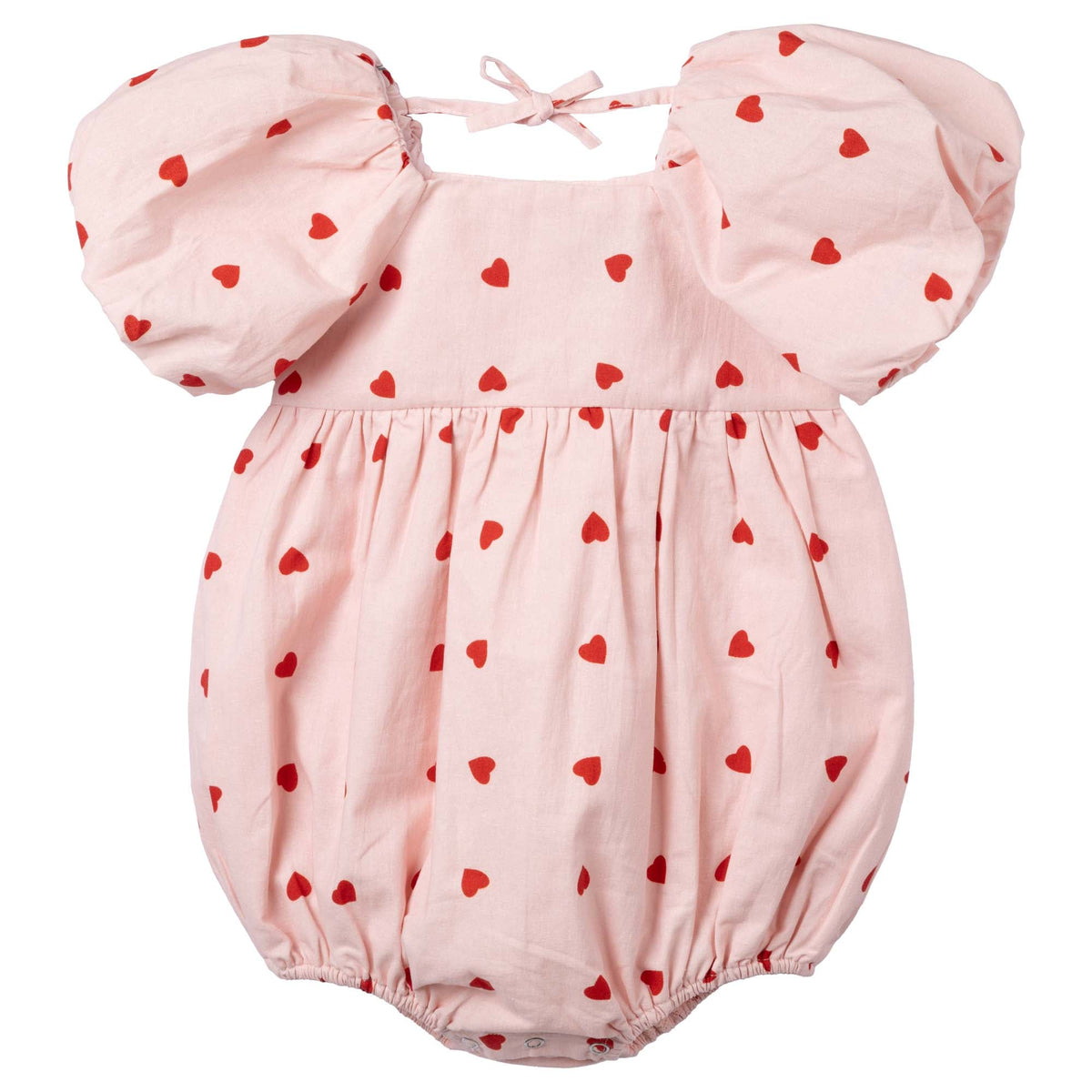 Love Hearts Puff Sleeve Romper - Pink - Designer Kidz