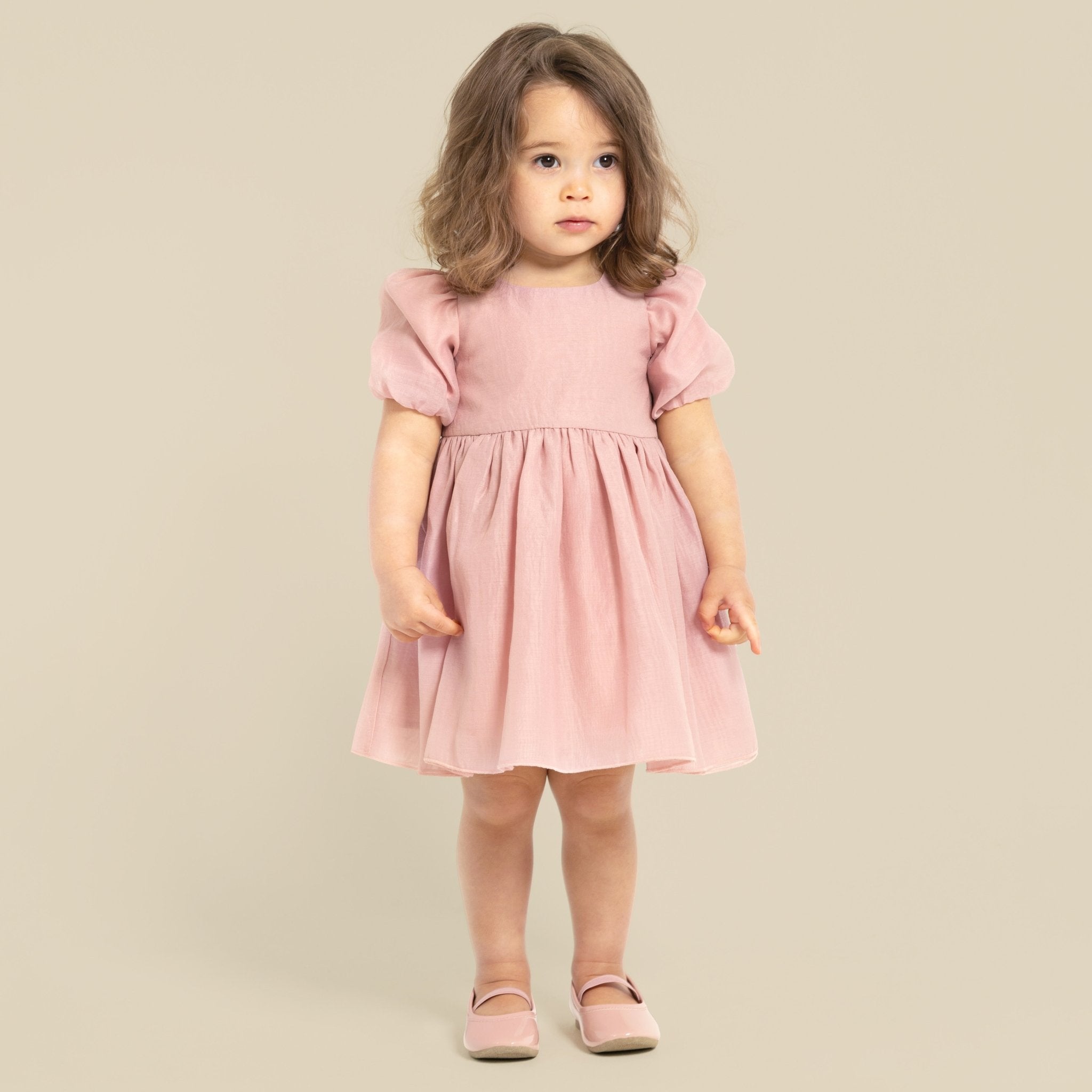 Noa Puff Sleeve Bow Back Dress - Blush - Designer Kidz