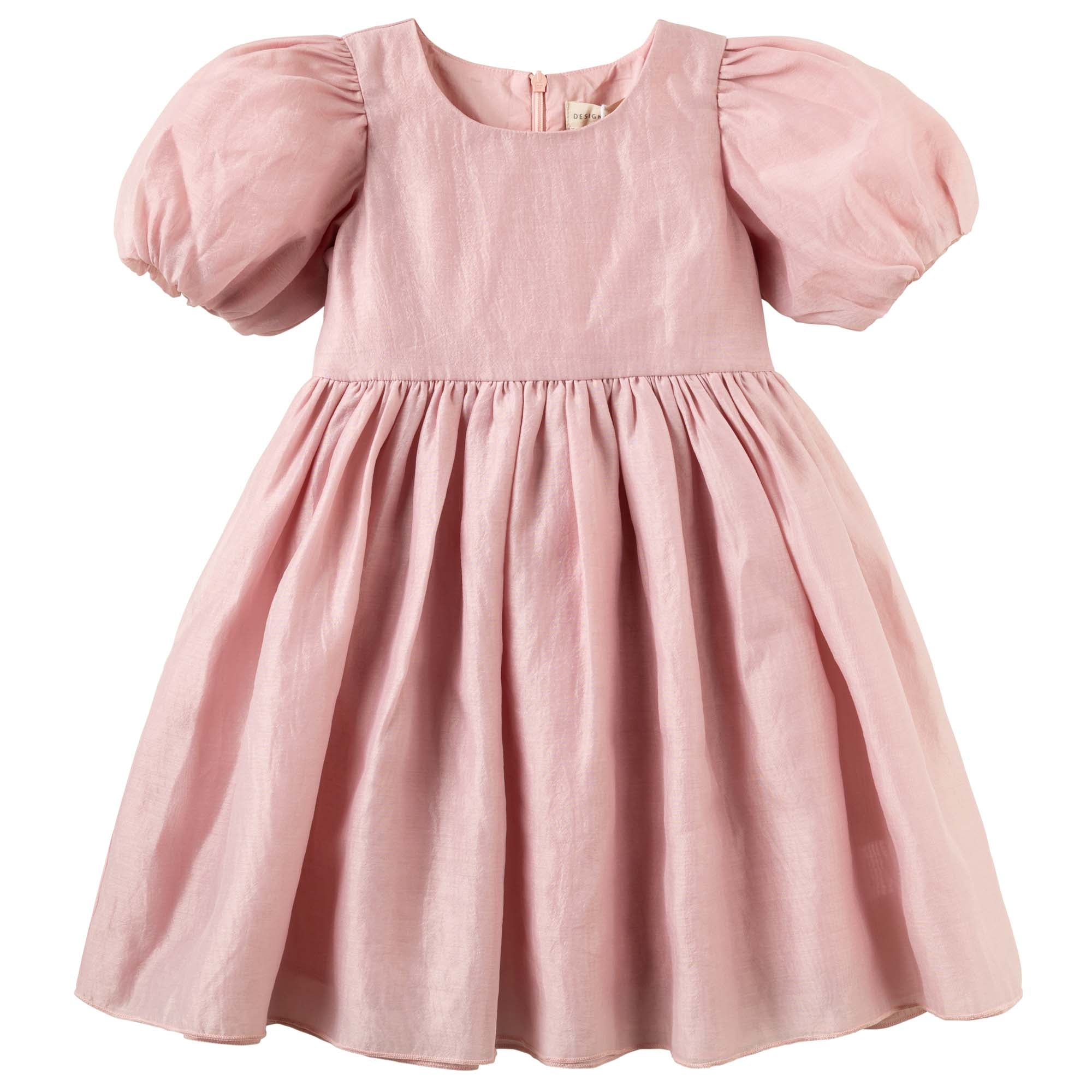 Noa Puff Sleeve Bow Back Dress - Blush - Designer Kidz
