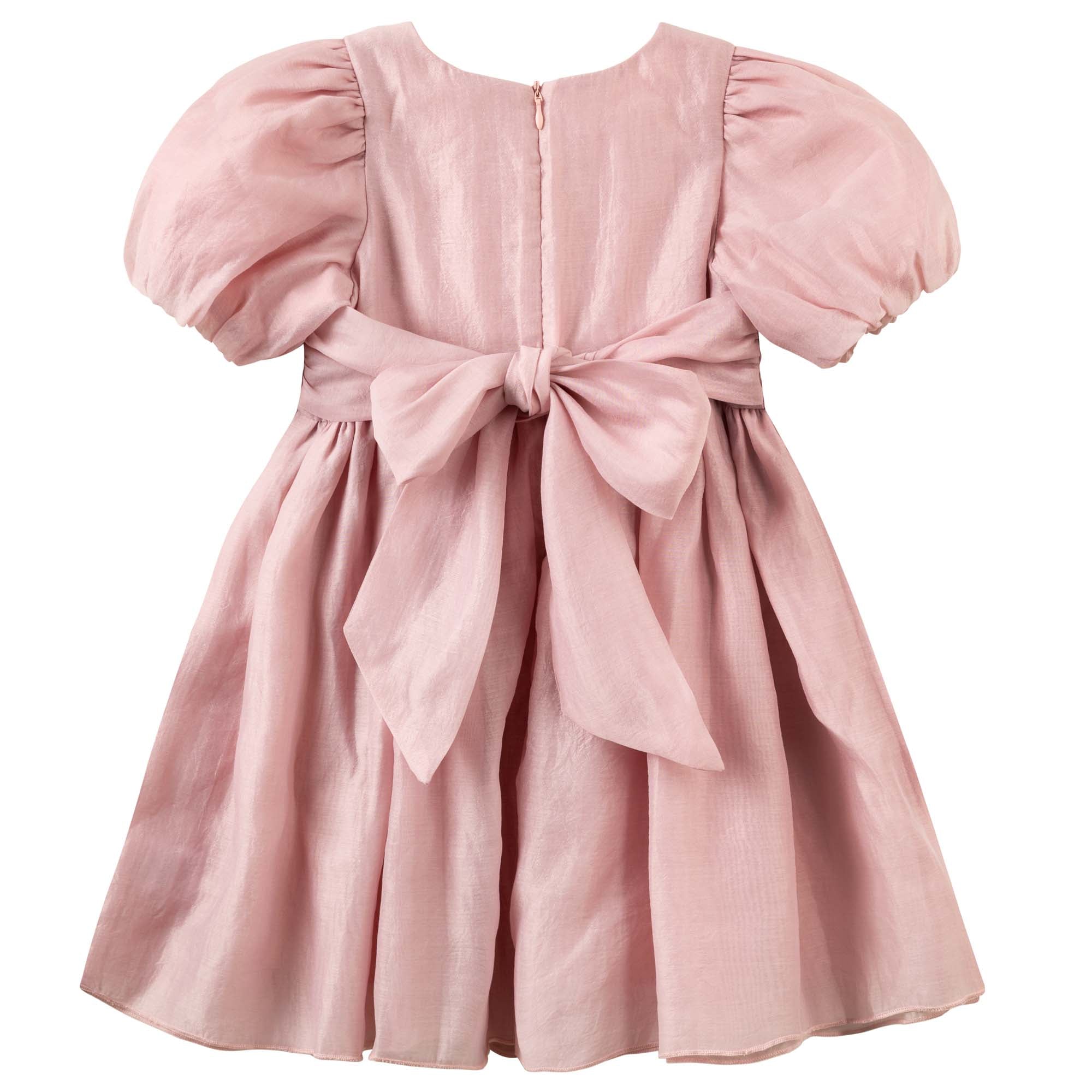 Noa Puff Sleeve Bow Back Dress - Blush - Designer Kidz
