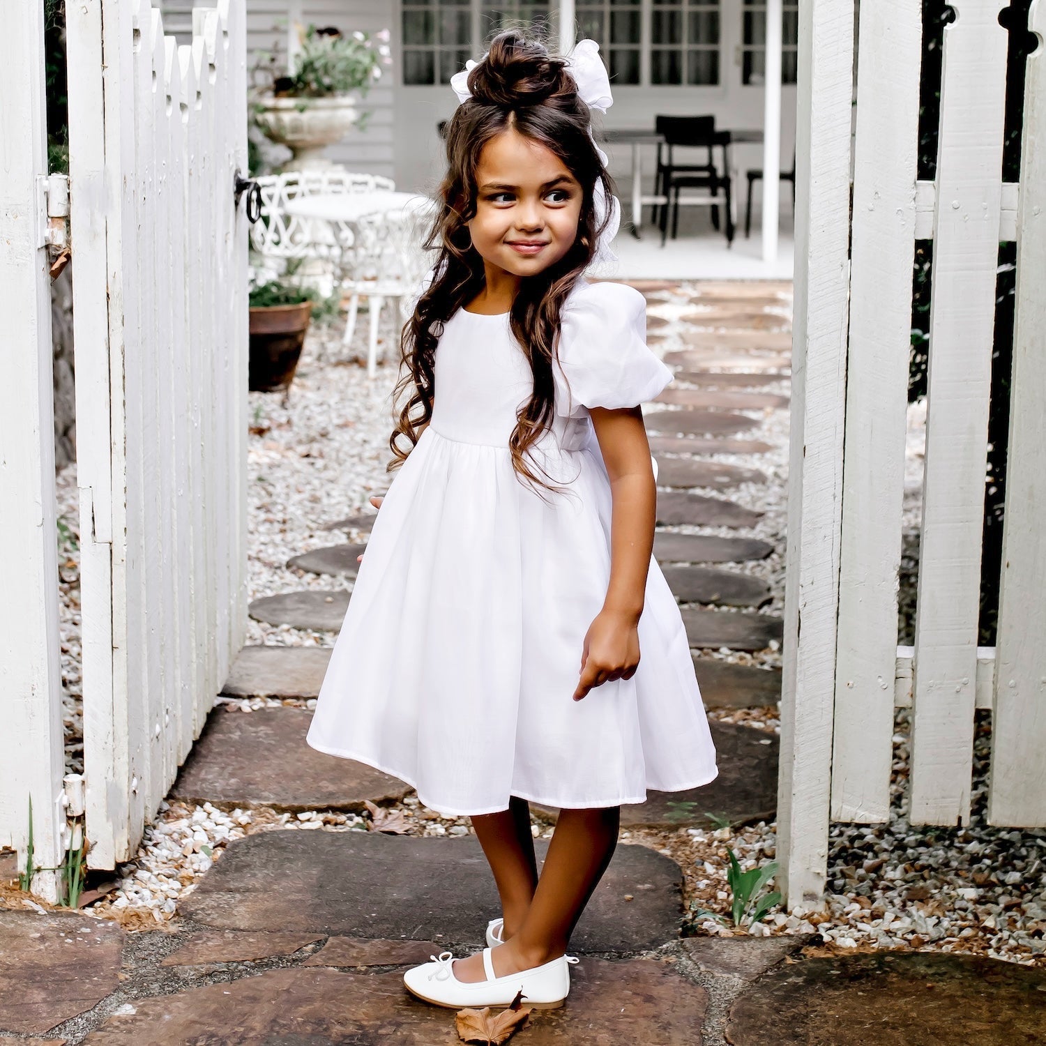 Noa Puff Sleeve Bow Back Dress - Designer Kidz