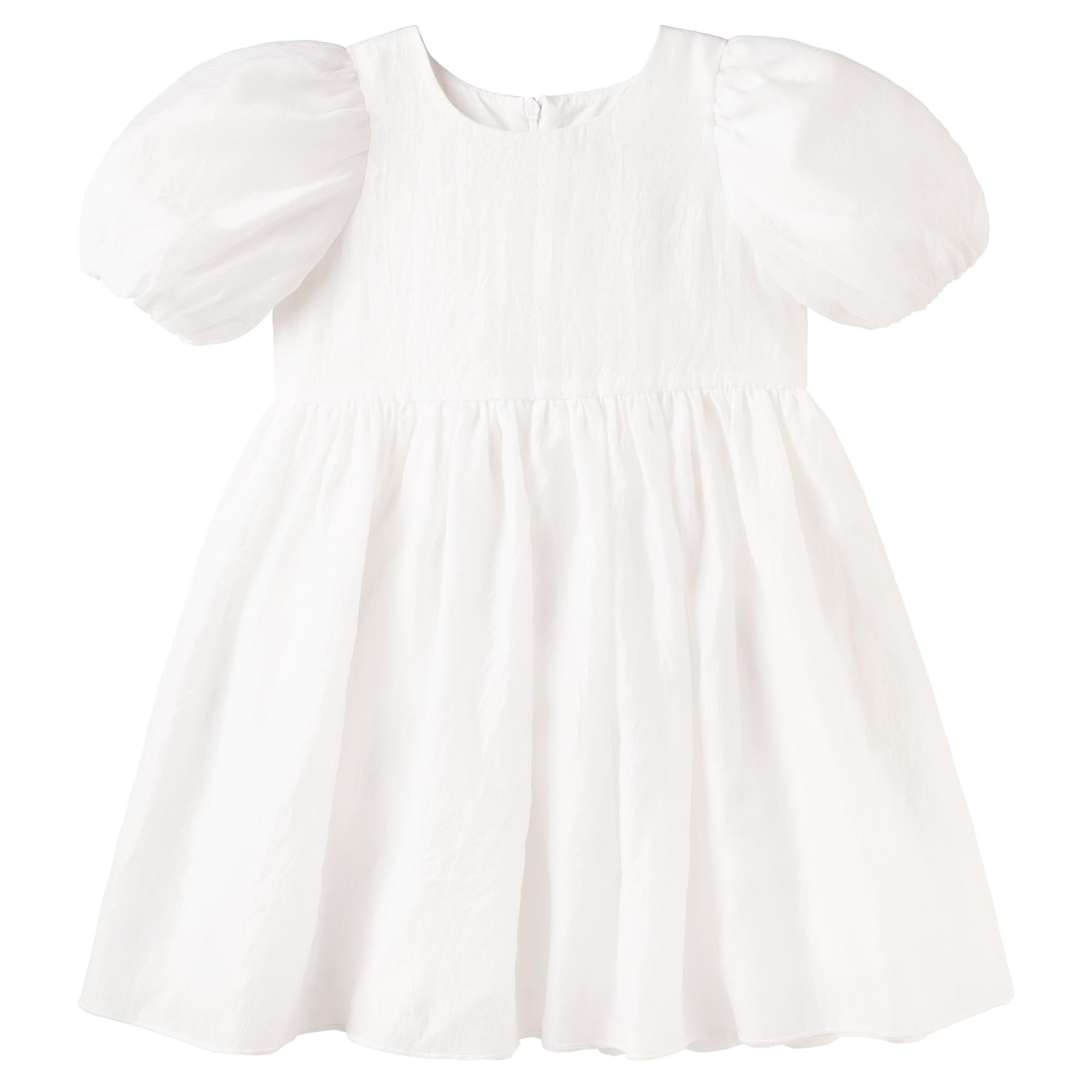Noa Puff Sleeve Bow Back Dress - Ivory - Designer Kidz
