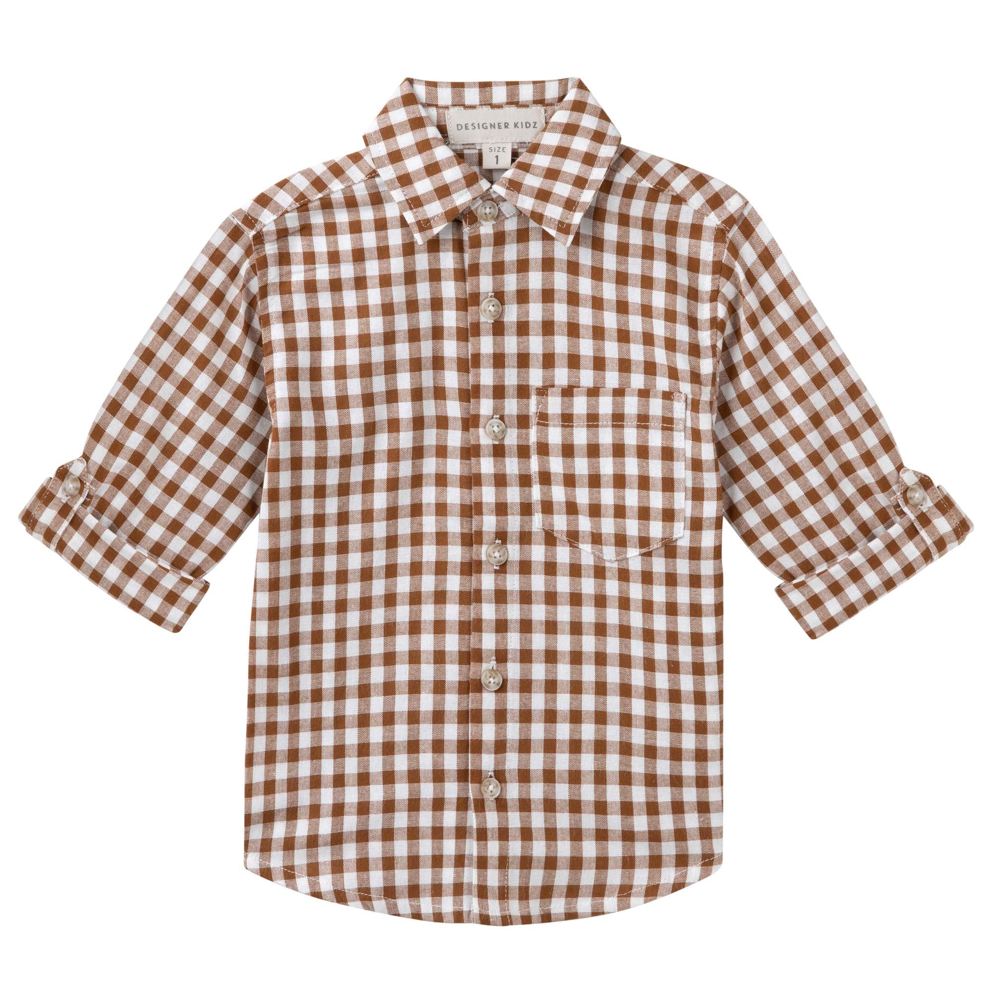 Oliver L/S Button Shirt - Cocoa Gingham - Designer Kidz