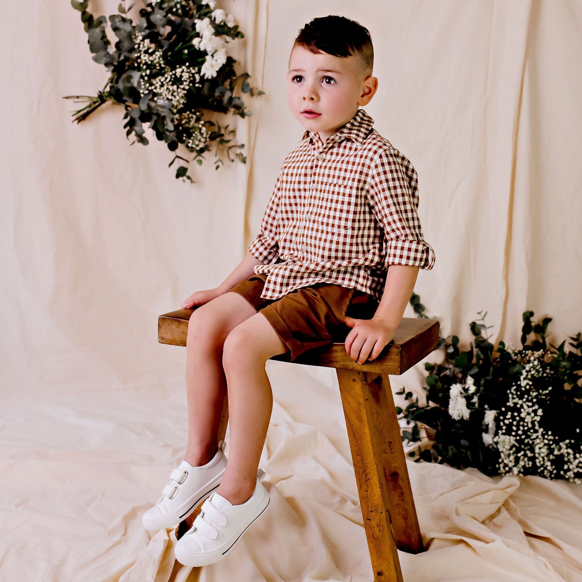 Oliver L/S Button Shirt - Cocoa Gingham - Designer Kidz