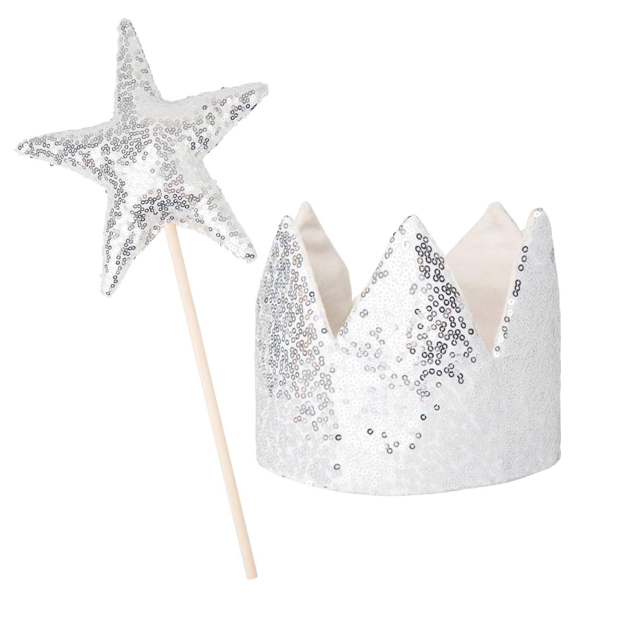 Princess Party Crown & Wand Set - Silver - Designer Kidz