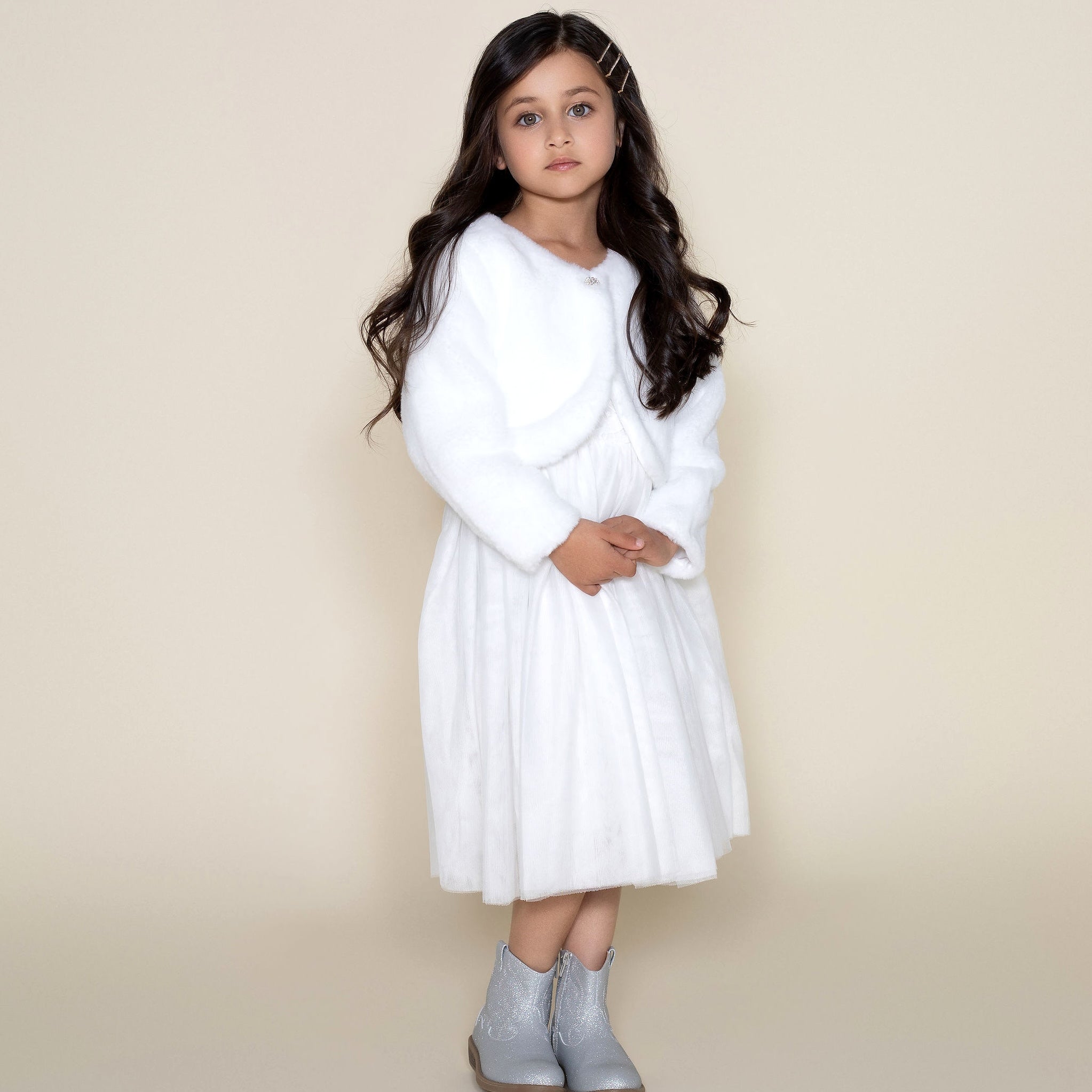 Sarah Faux Fur Jacket - Ivory - Designer Kidz