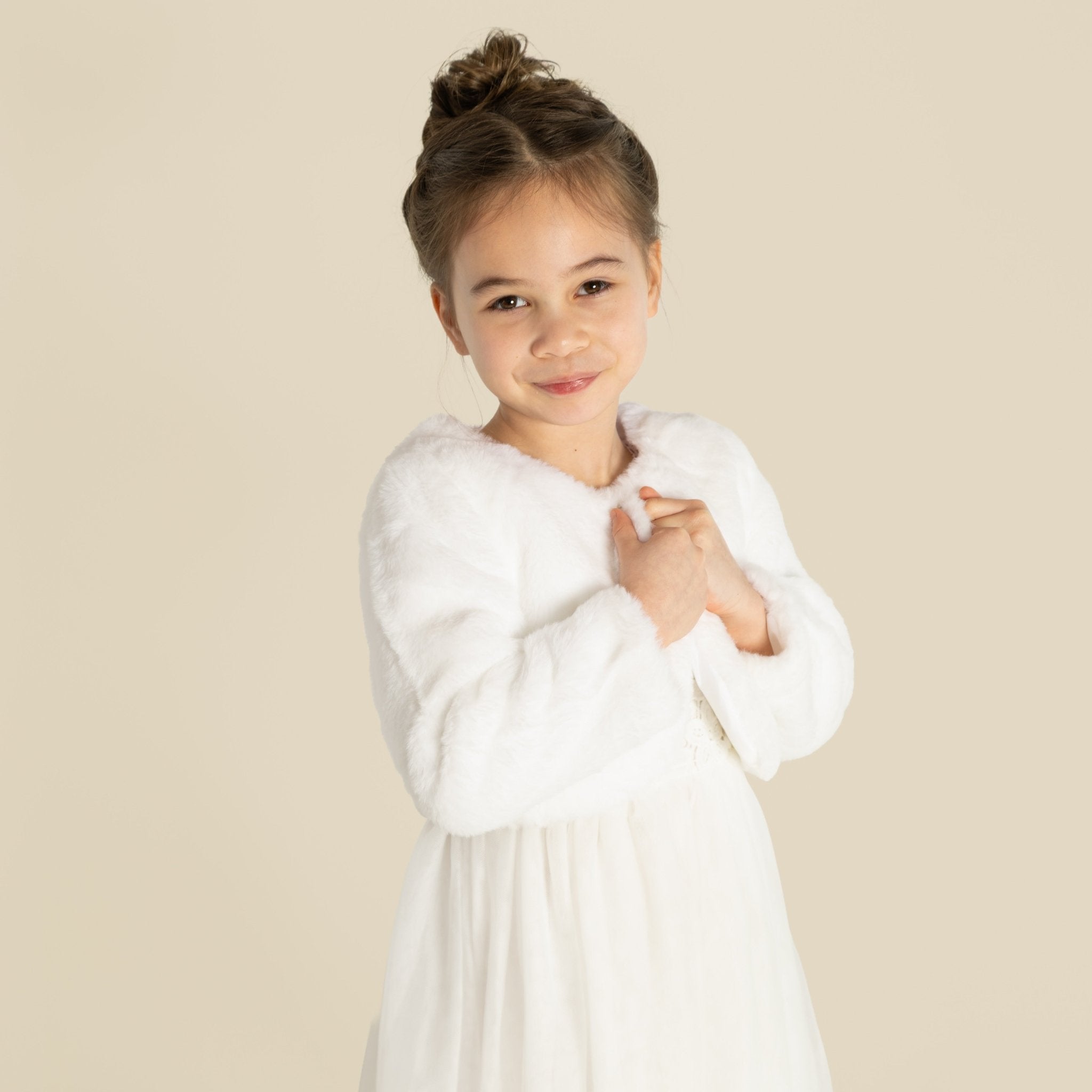 Sarah Faux Fur Jacket - Ivory - Designer Kidz