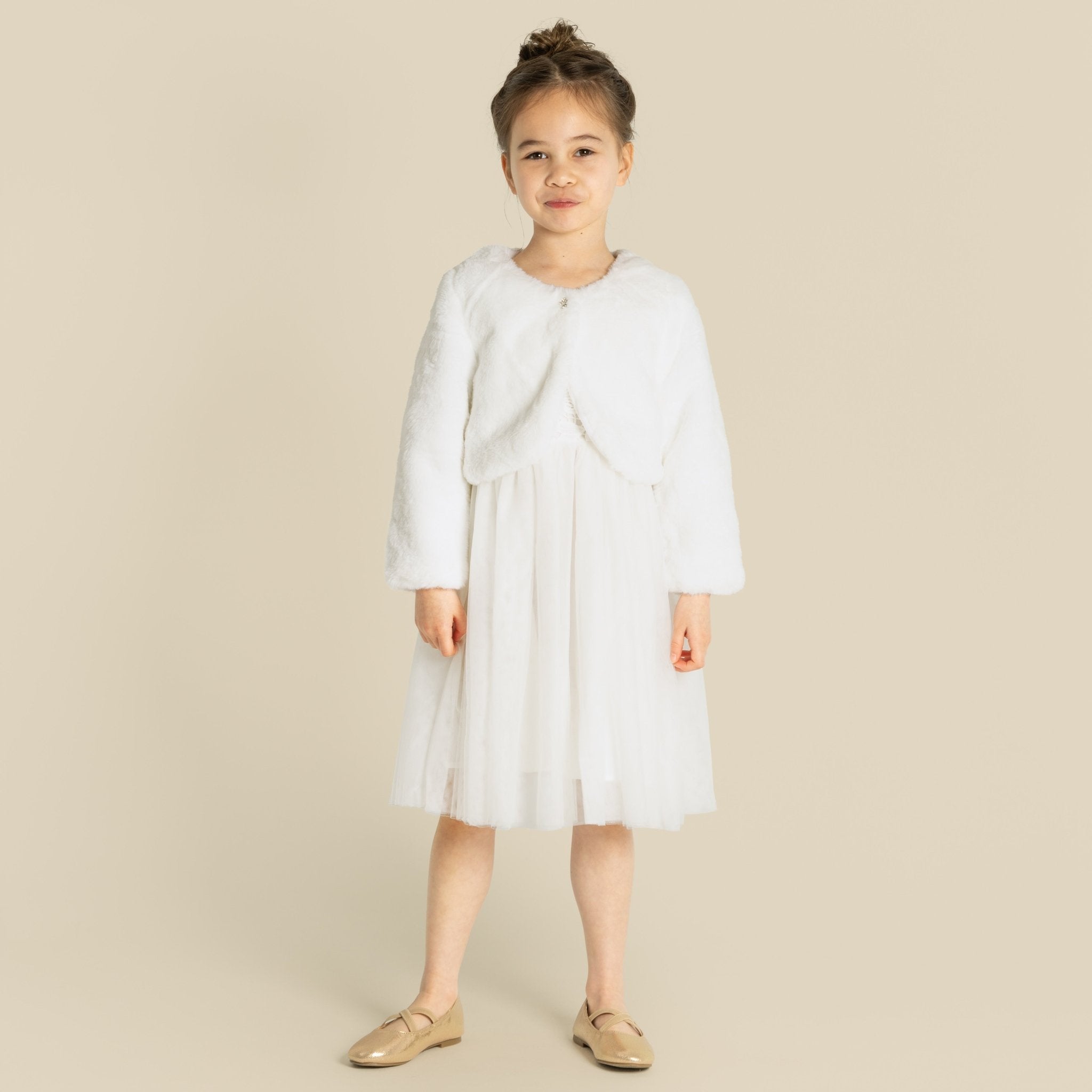 Sarah Faux Fur Jacket - Ivory - Designer Kidz