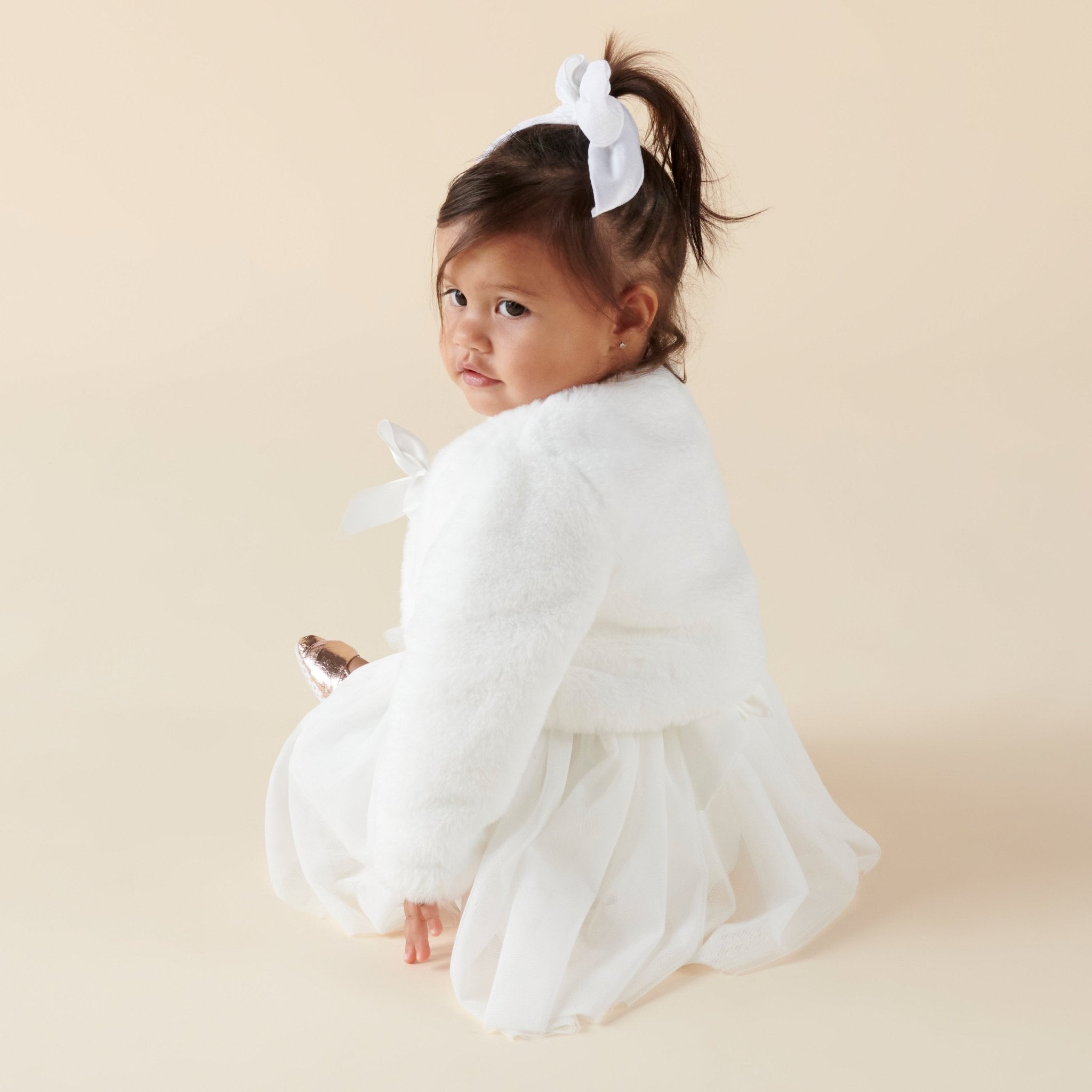 Sassy Baby Faux Fur Jacket - Ivory - Designer Kidz
