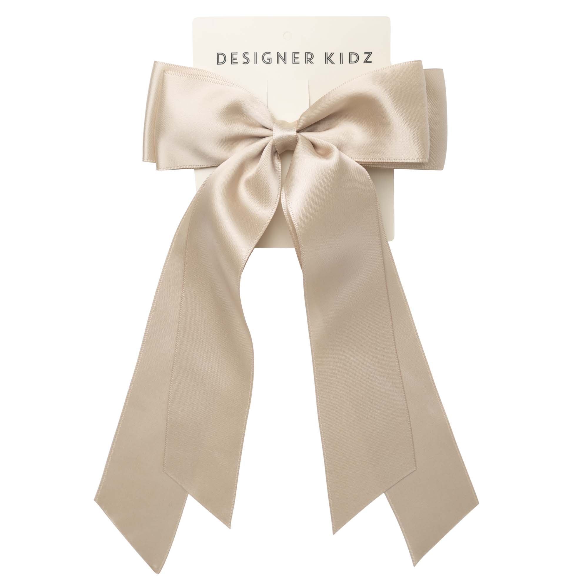 Satin Long Bow Hair Clip - Latte - Designer Kidz
