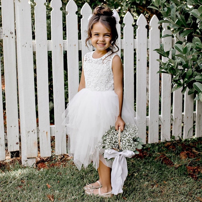 Tara Heart Back Dress - Ivory - Designer Kidz