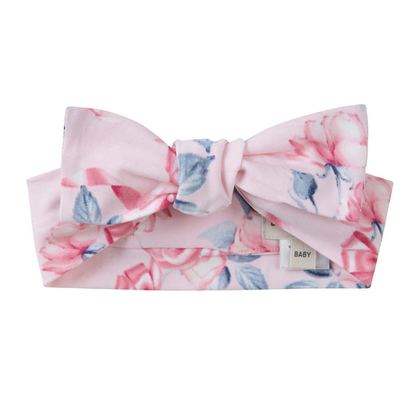Rose Bow Headband - Pink