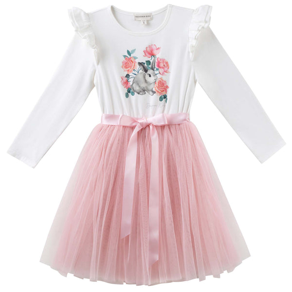 Bunny Floral L/S Layna Tutu Dress - Soft Pink