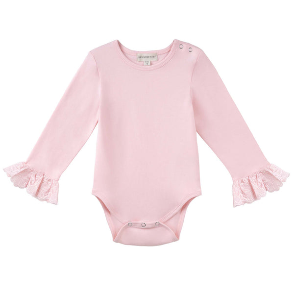 Lace Cuff Baby Bodysuit - Pink