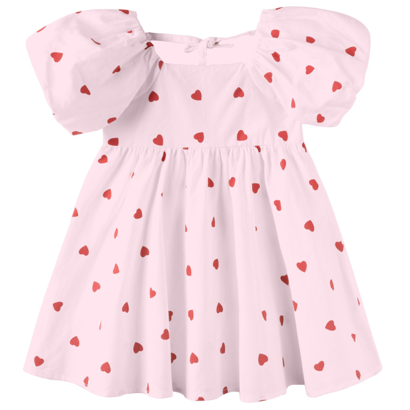 Love Hearts Puff Sleeve Dress - Pink