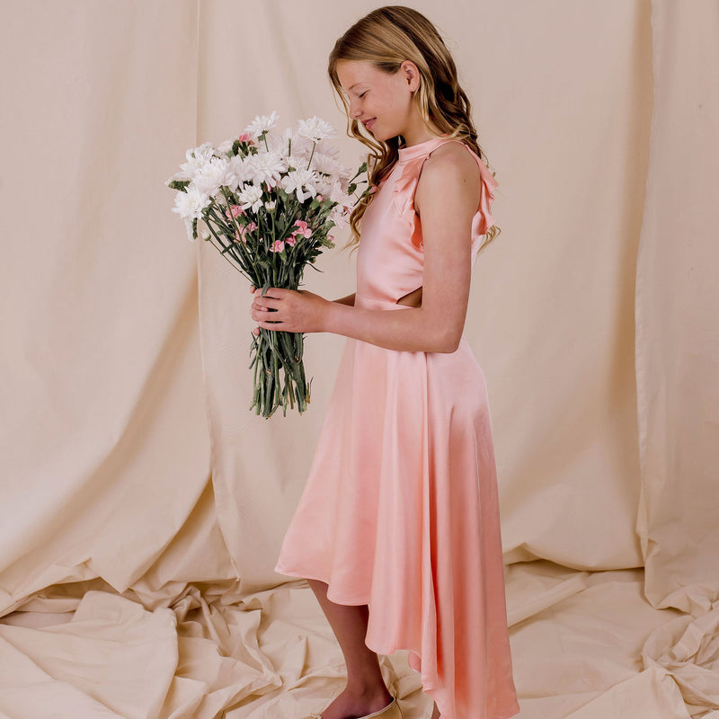 Alexa Satin High Low Dress - Peach
