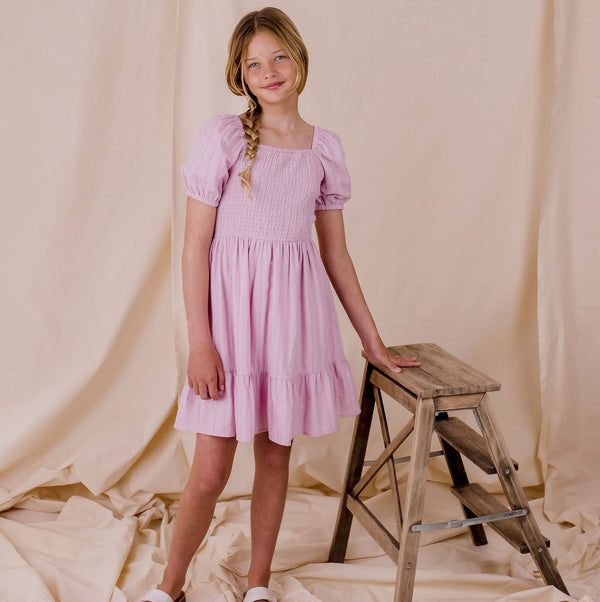 Natalie Shirred Dress - Lavender