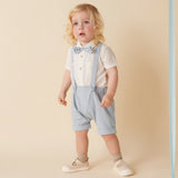 Finley Linen Suspender Shorts - Ice Blue