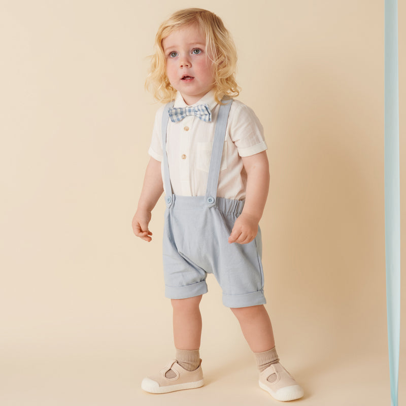 Finley Linen Suspender Shorts - Ice Blue