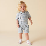 Oliver S/S Gingham Romper - Blue