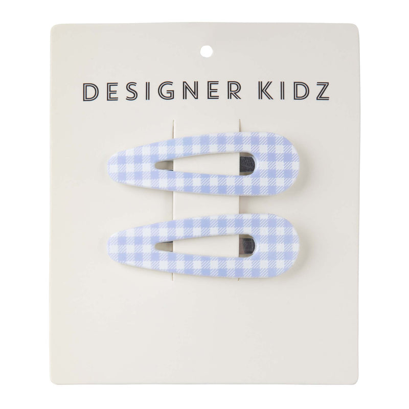 Checked Hair Clips - Blue