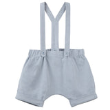 Finley Linen Suspender Shorts - Ice Blue