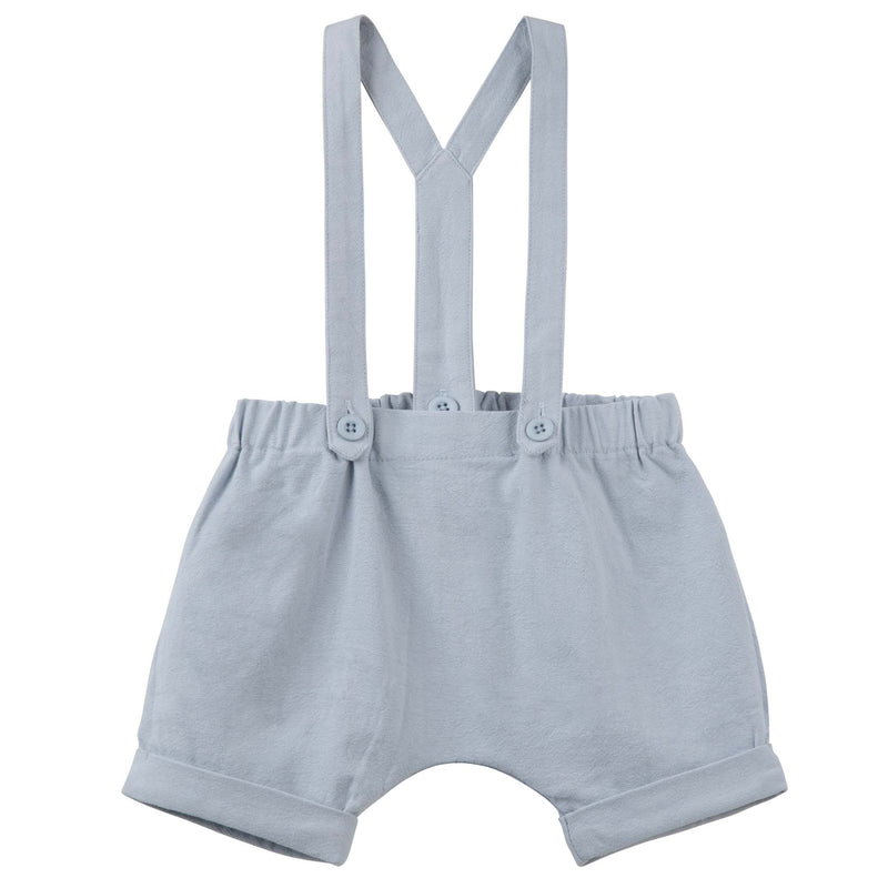 Finley Linen Suspender Shorts - Ice Blue