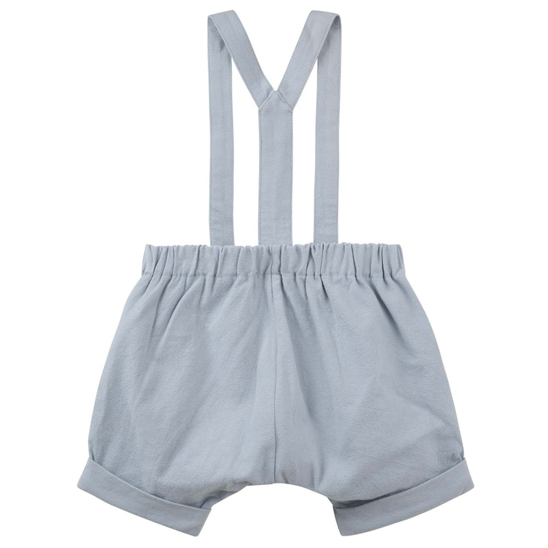 Finley Linen Suspender Shorts - Ice Blue