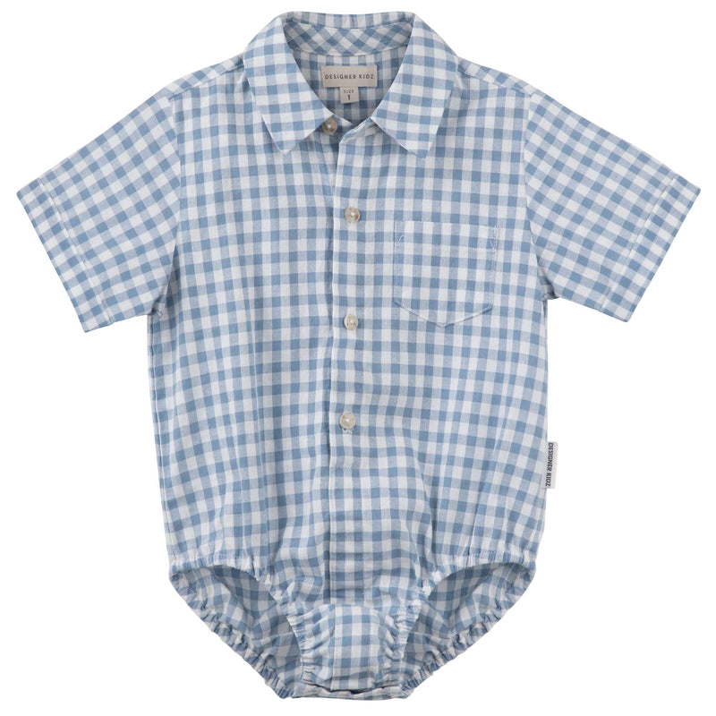 Oliver S/S Gingham Romper - Blue